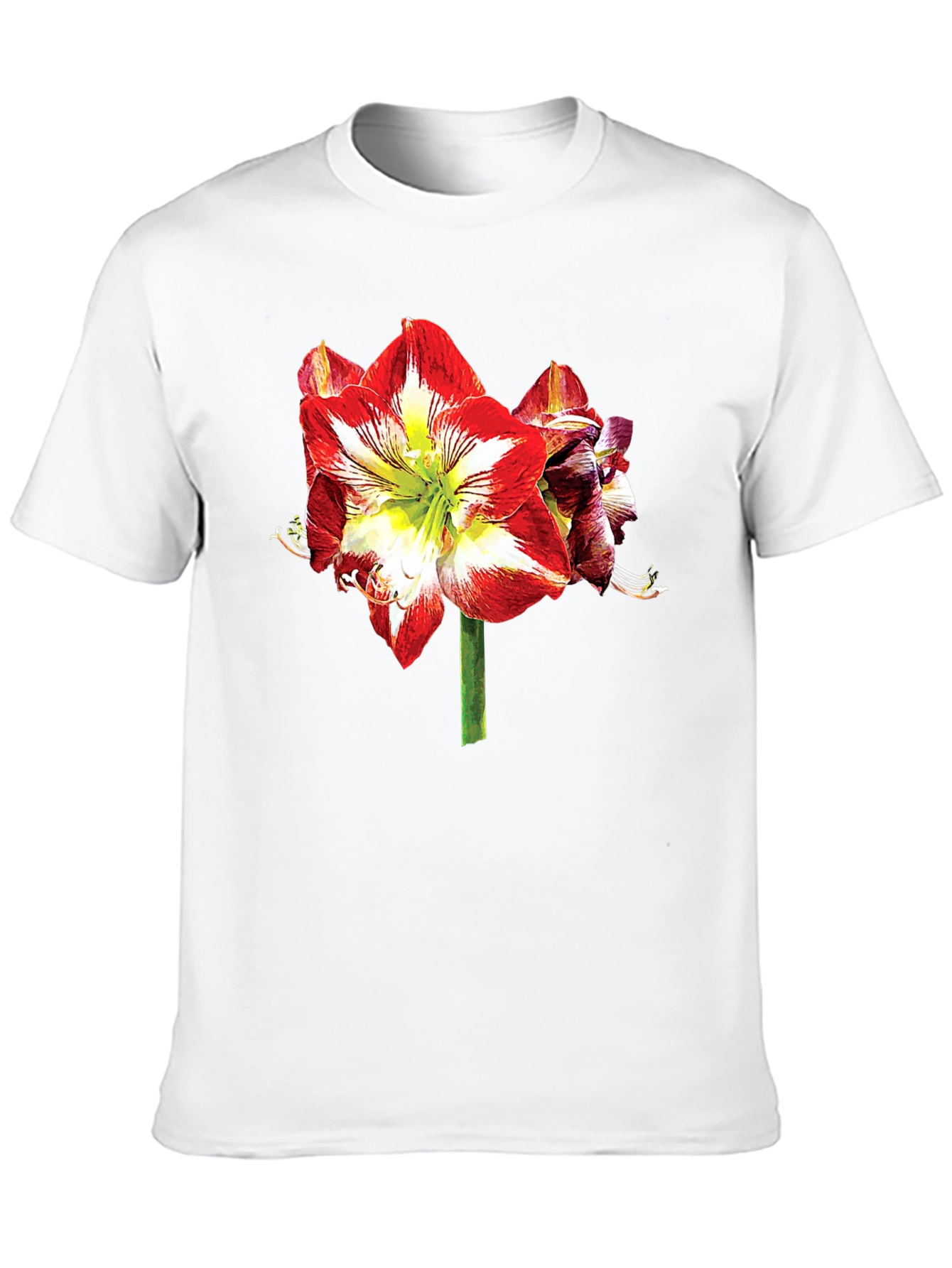 Floral Print T-Shirt: Bold Amaryllis Design