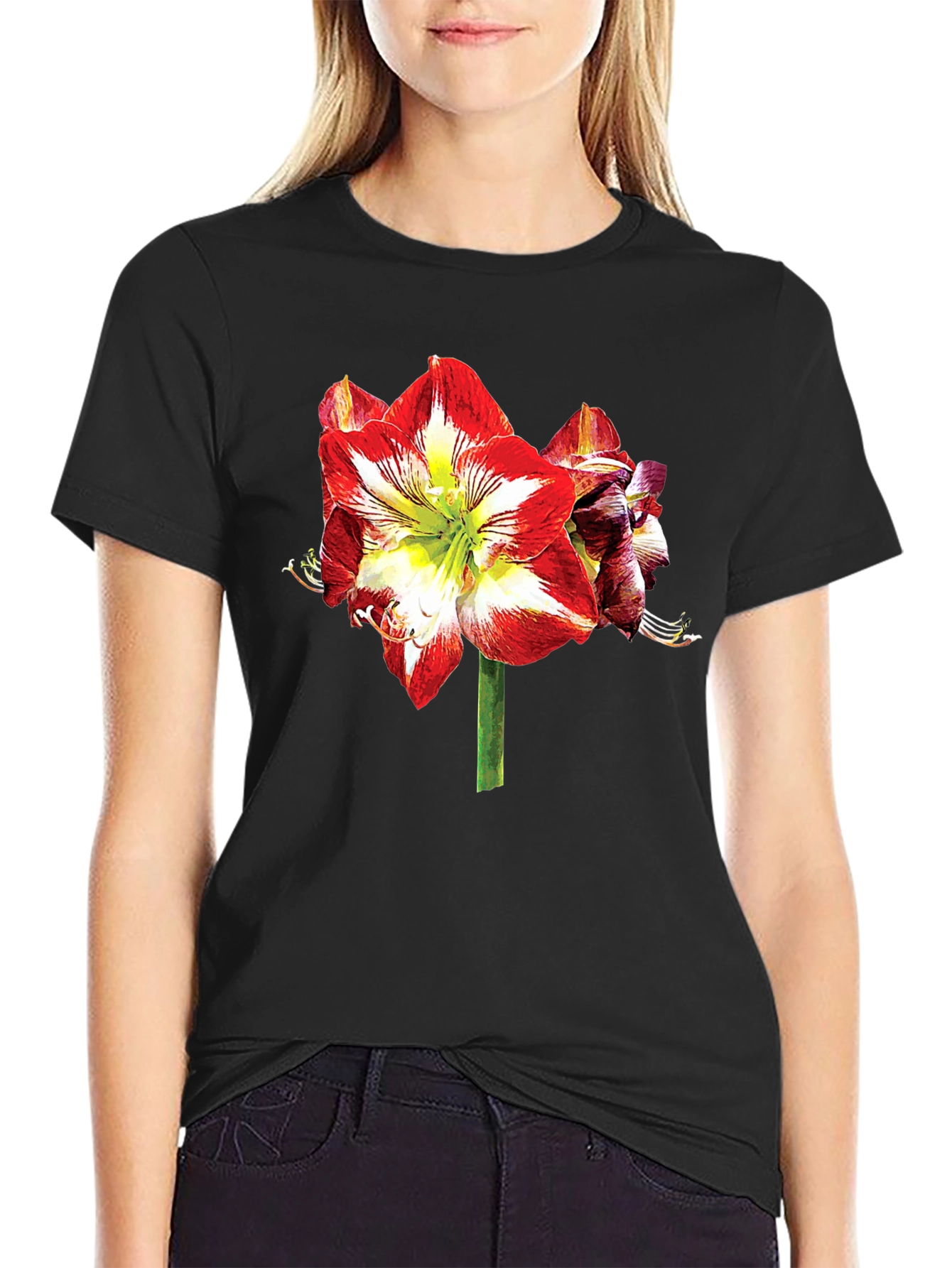 Floral Print T-Shirt: Bold Amaryllis Design