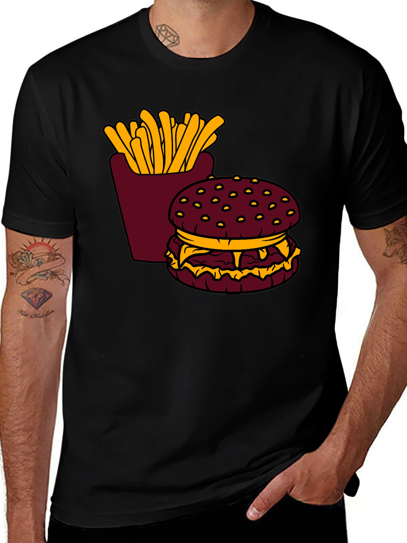Burger & Fries Graphic T-Shirt - Casual Style