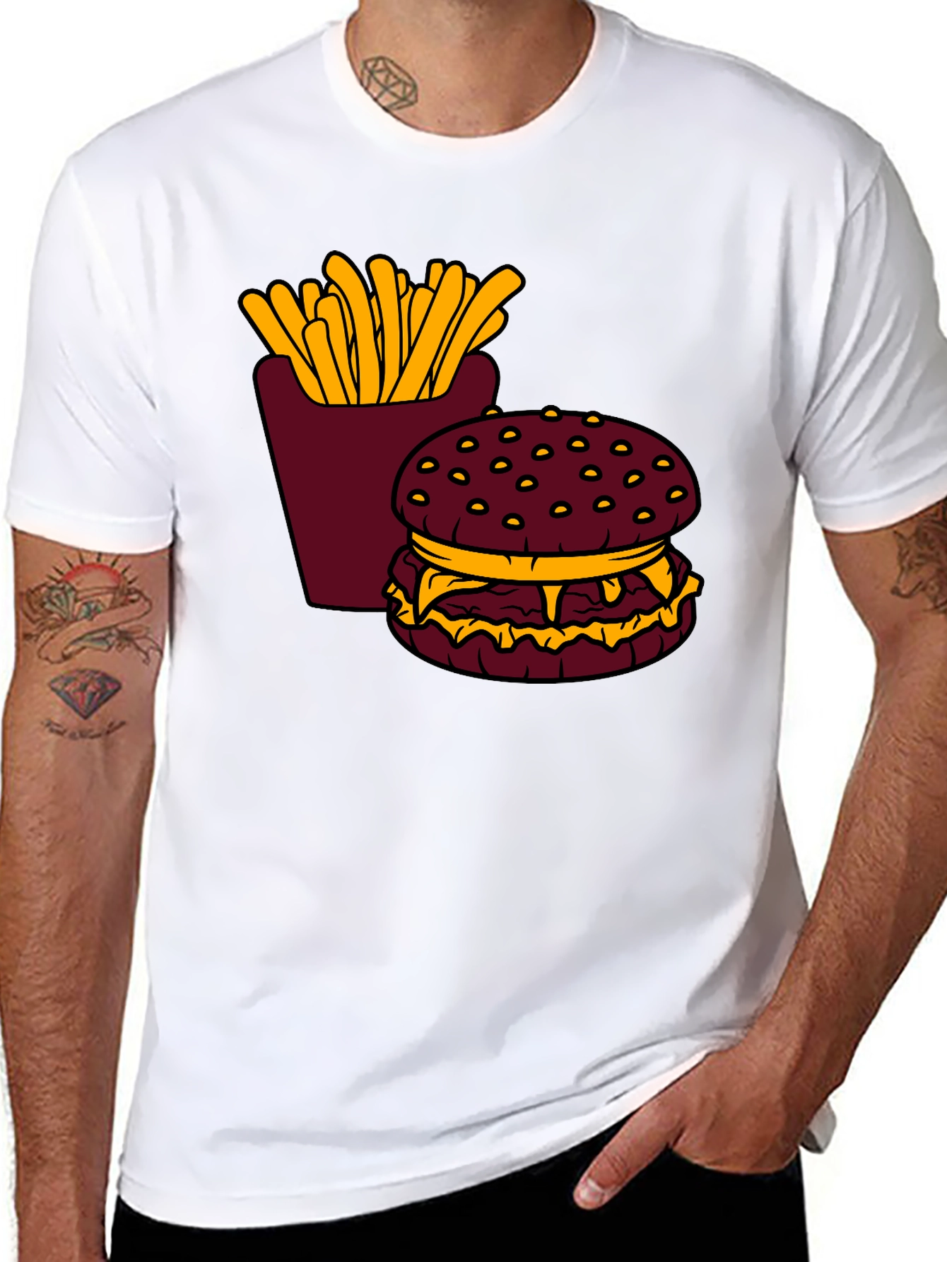 Burger & Fries Graphic T-Shirt - Casual Style