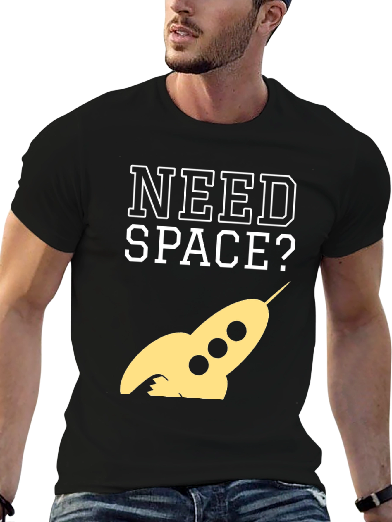 Need Space? Rocket Graphic Tee - Black Cotton T-Shirt