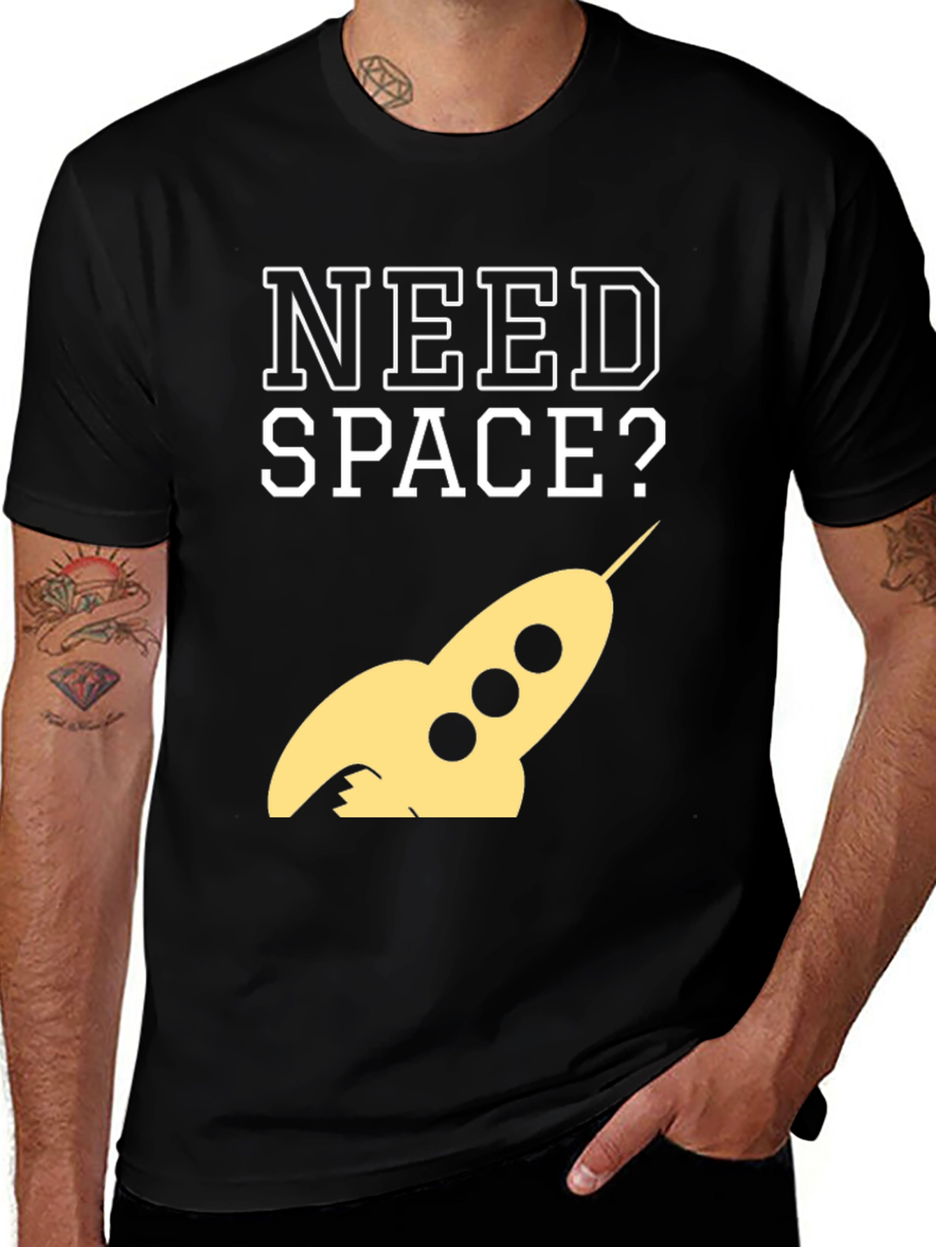 Need Space? Rocket Graphic Tee - Black Cotton T-Shirt