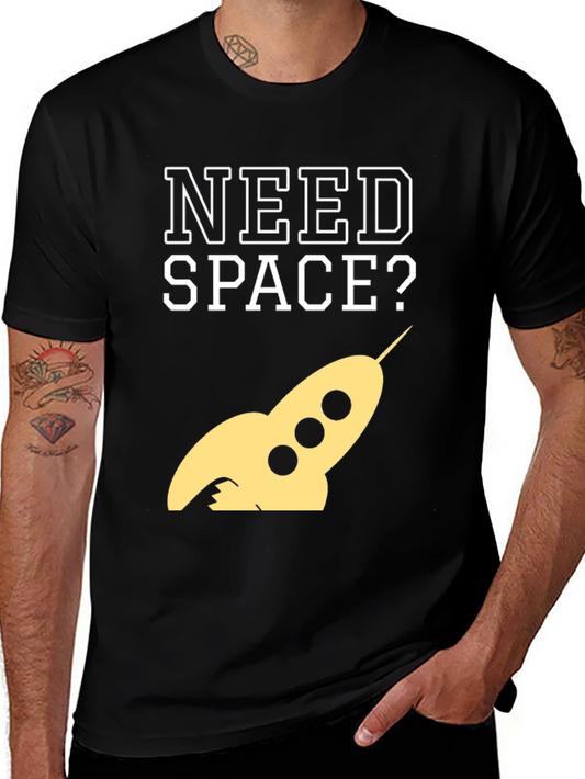 Need Space? Rocket Graphic Tee - Black Cotton T-Shirt