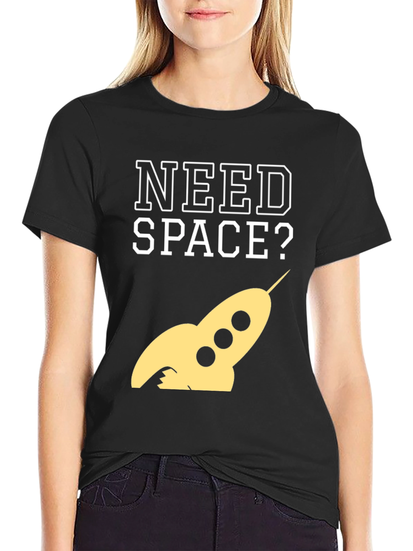 Need Space? Rocket Graphic Tee - Black Cotton T-Shirt