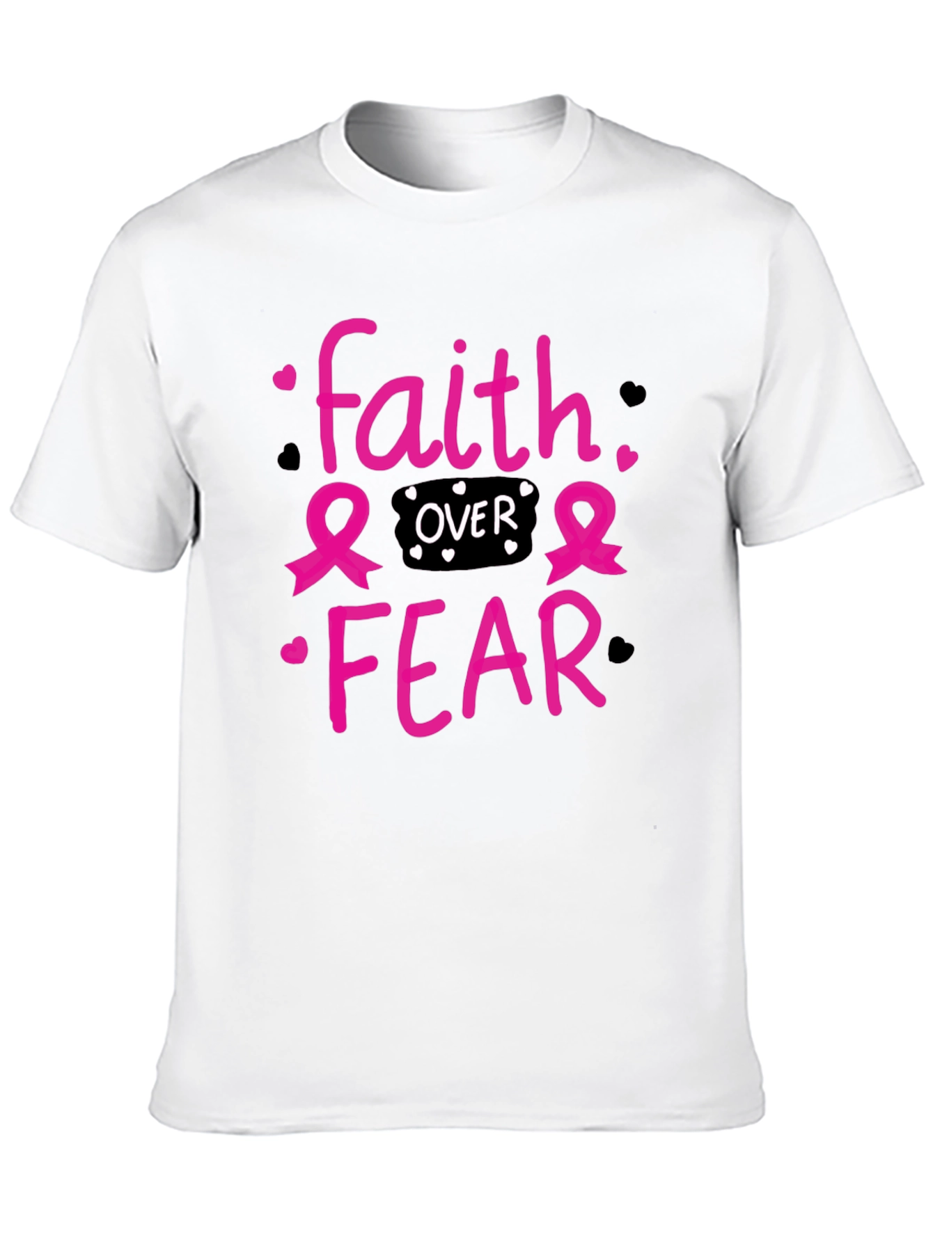 Faith Over Fear T-Shirt Breast Cancer Awareness Pink Ribbon