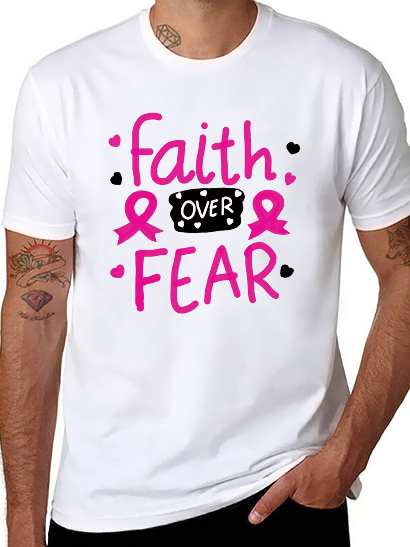 Faith Over Fear T-Shirt Breast Cancer Awareness Pink Ribbon
