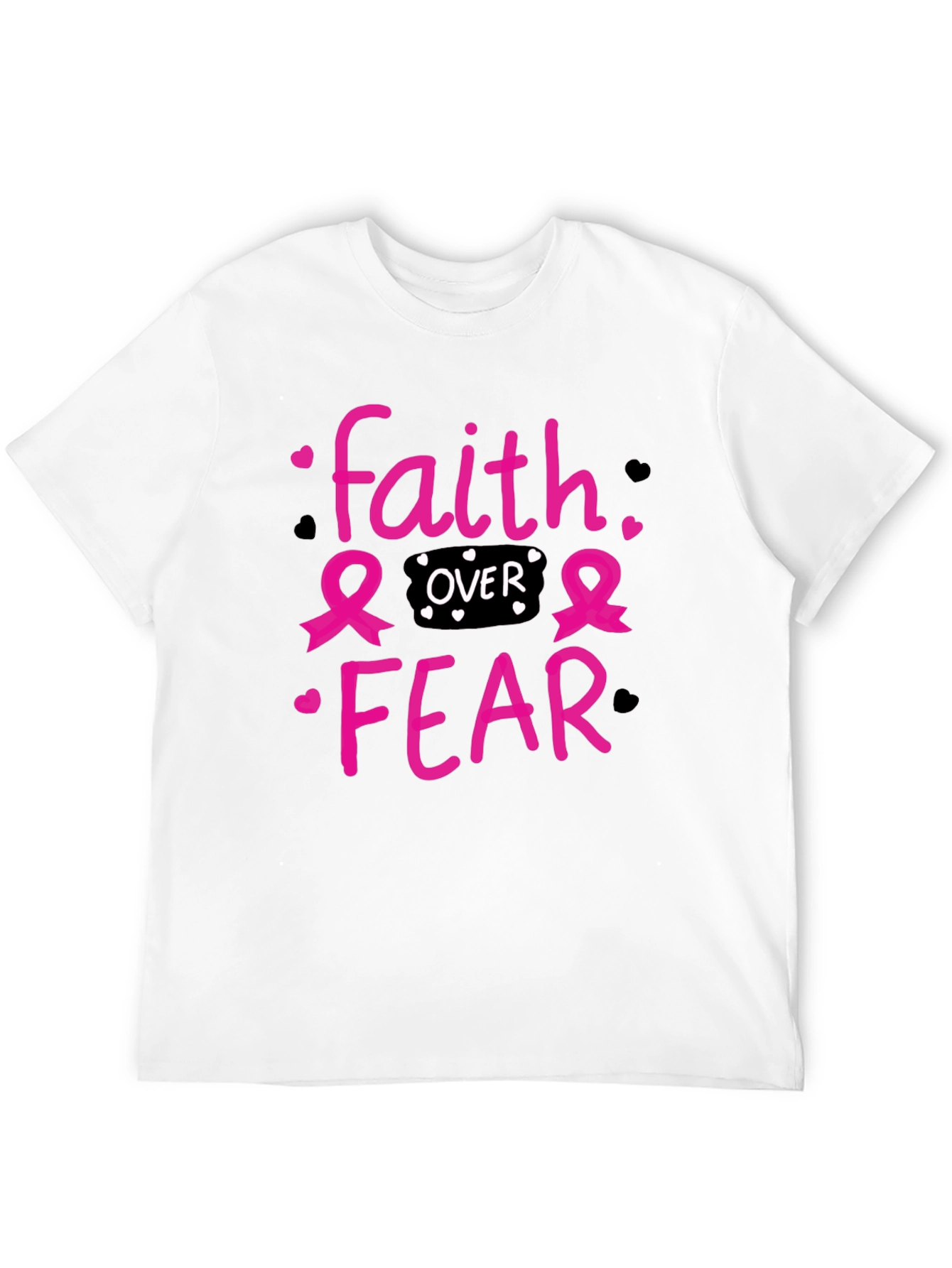 Faith Over Fear T-Shirt Breast Cancer Awareness Pink Ribbon
