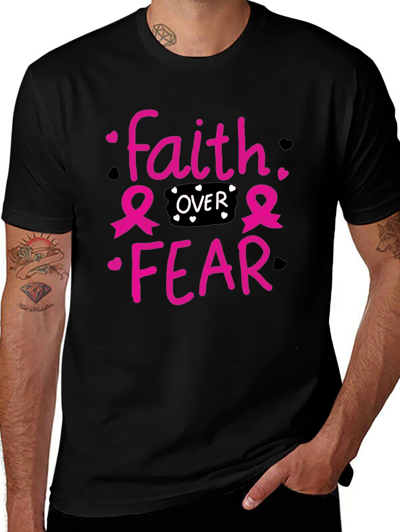 Faith Over Fear T-Shirt Breast Cancer Awareness Pink Ribbon