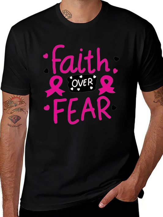 Faith Over Fear T-Shirt Breast Cancer Awareness Pink Ribbon