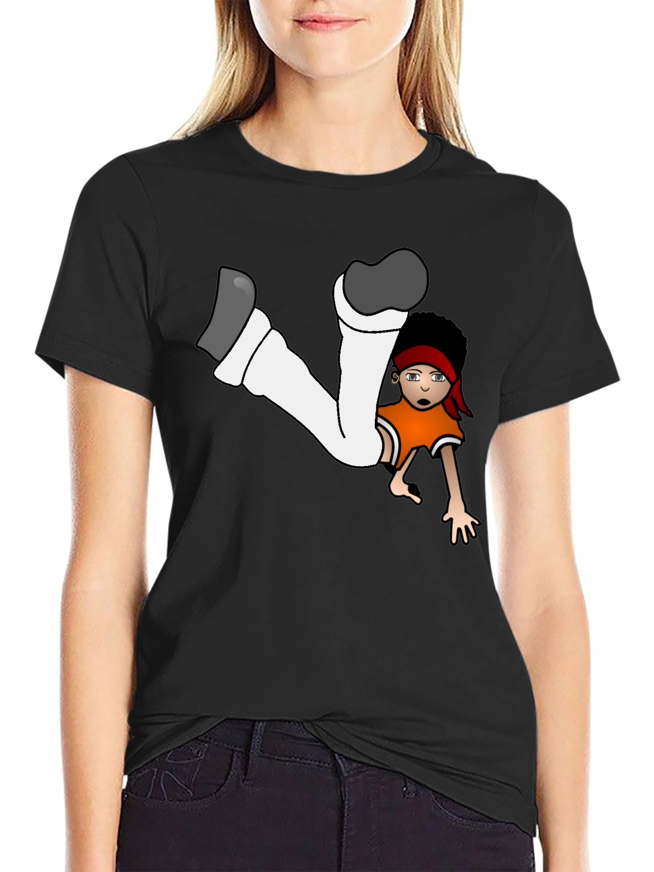 Cartoon Dancer Graphic T-Shirt Black