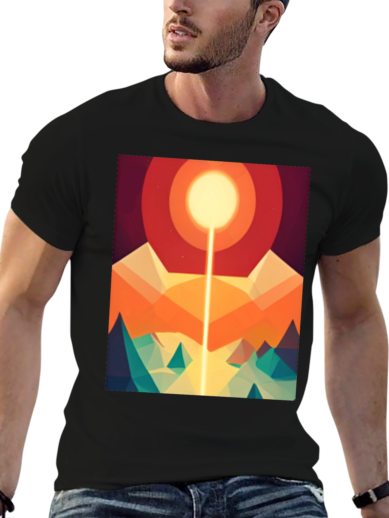Abstract Geometric Sun Mountain Graphic Tee