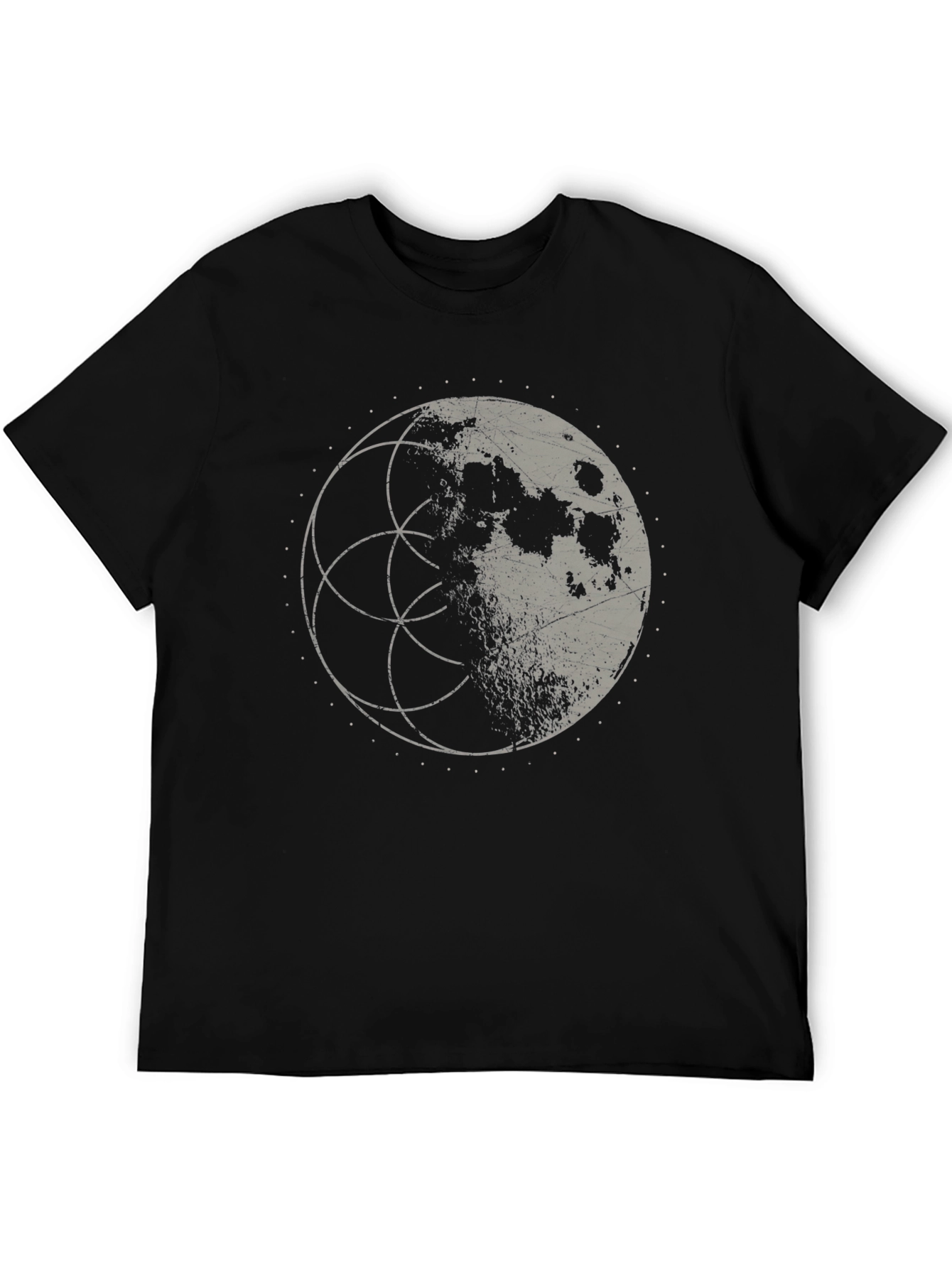 Lunar Geometry Graphic Tee - Black Cotton Shirt