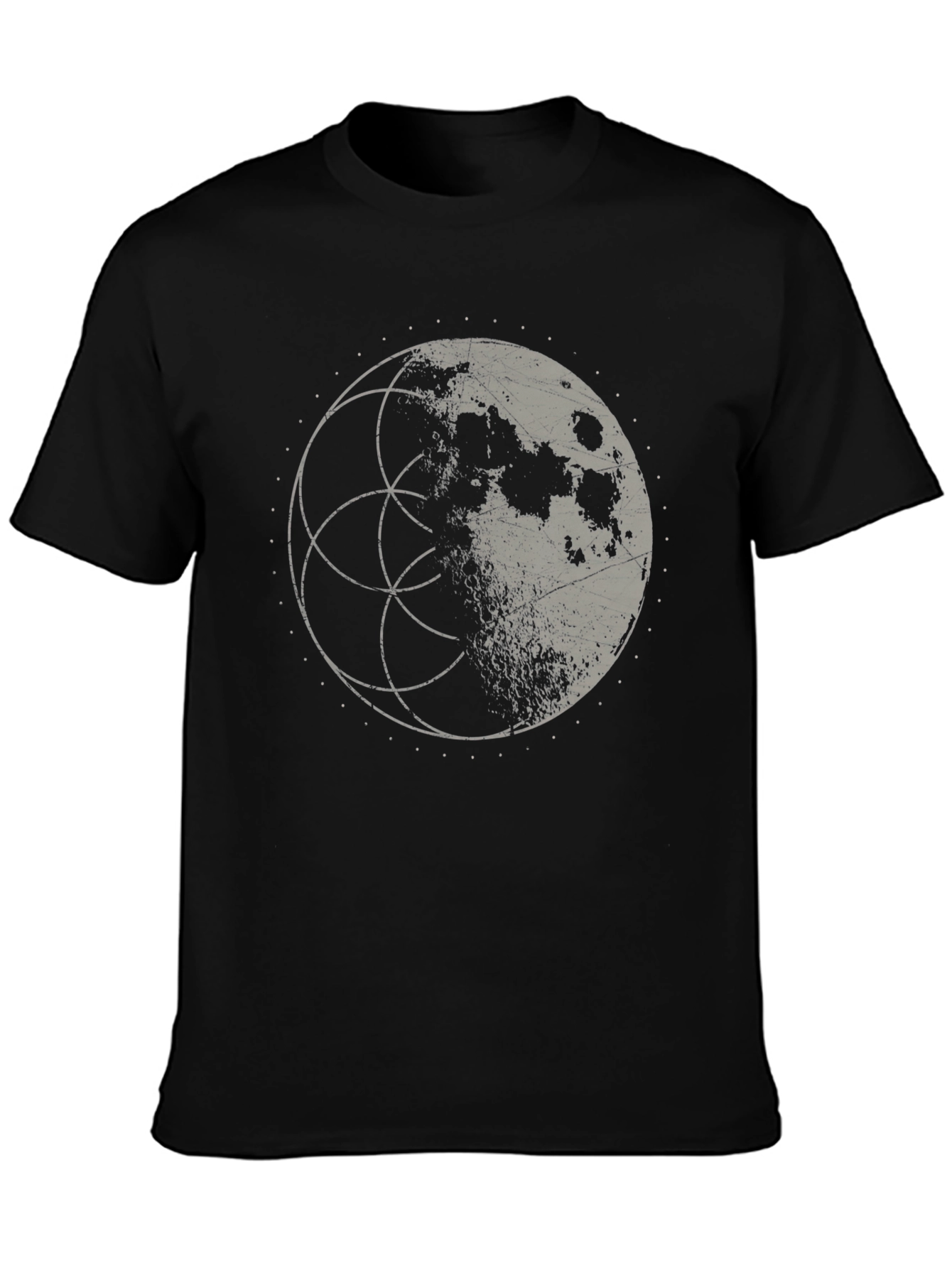 Lunar Geometry Graphic Tee - Black Cotton Shirt
