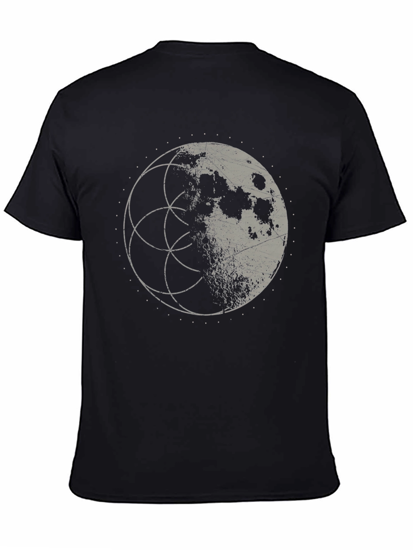 Lunar Geometry Graphic Tee - Black Cotton Shirt