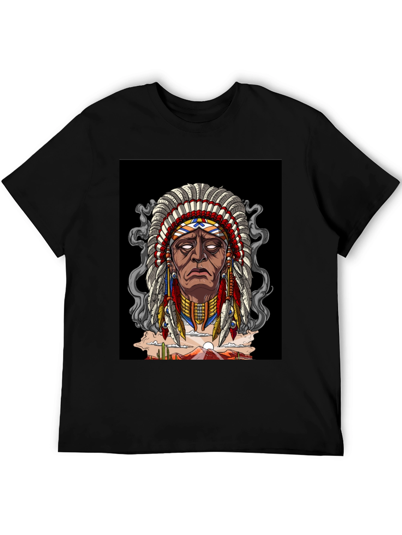 Native American Chief Graphic Print Black T-Shirt