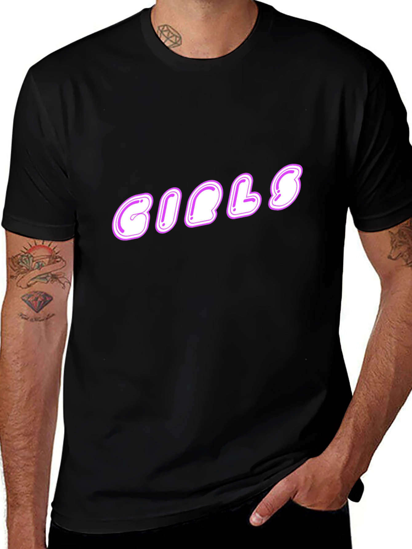 Girls Graphic Print Black T-Shirt