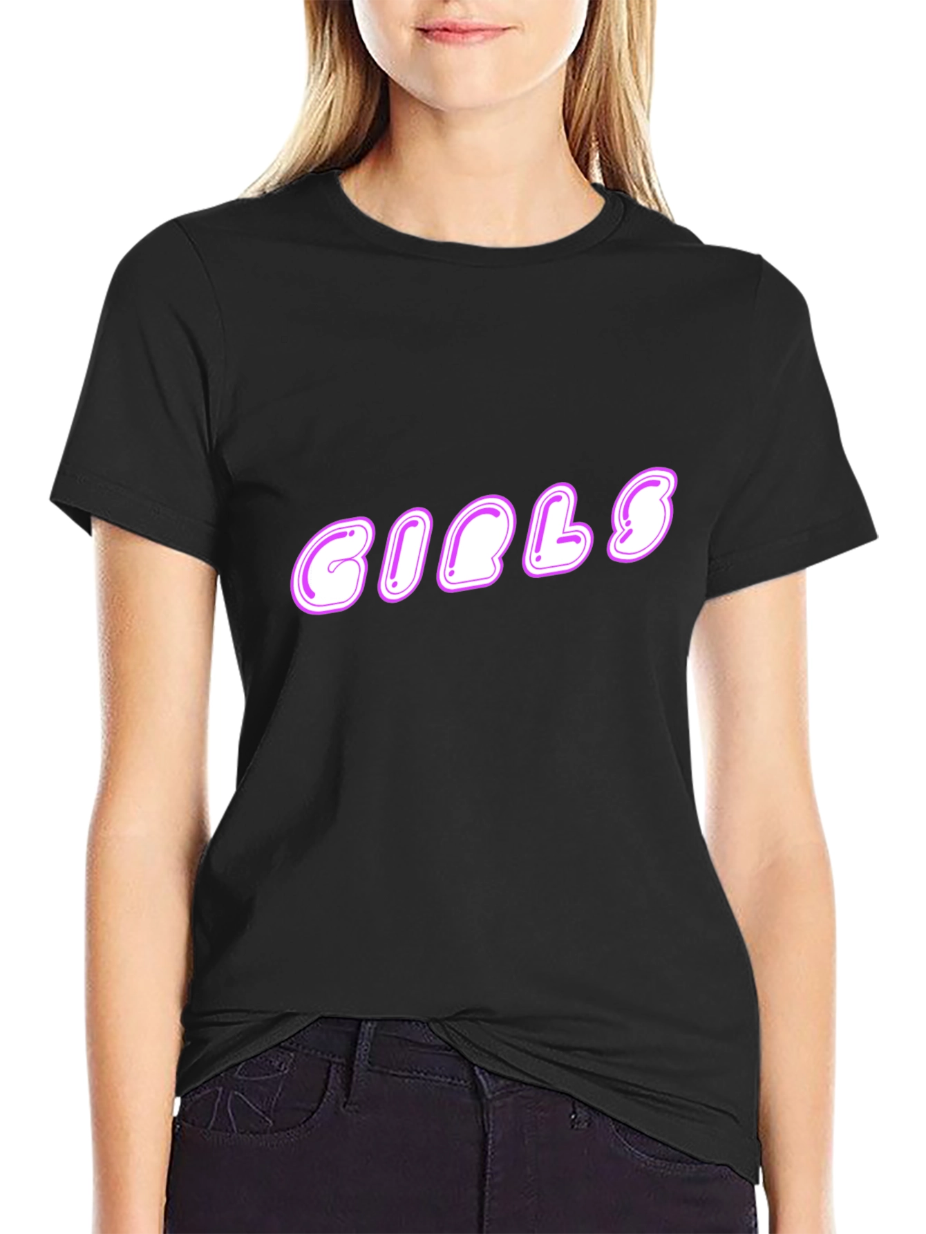 Girls Graphic Print Black T-Shirt