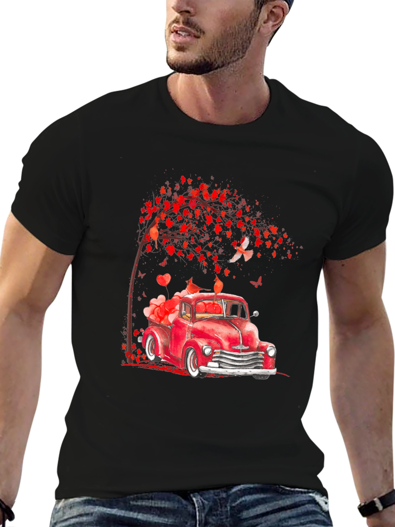 Valentines Red Truck Graphic T-Shirt