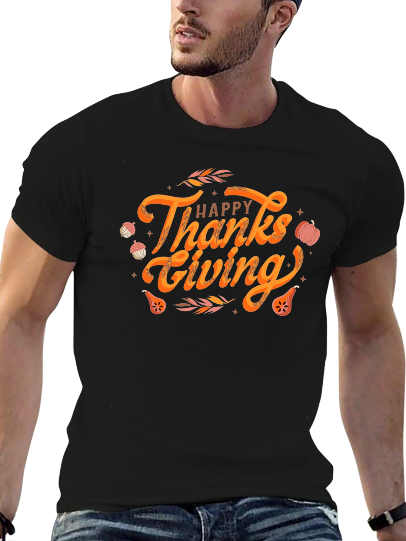 Happy Thanksgiving Graphic Tee - Black