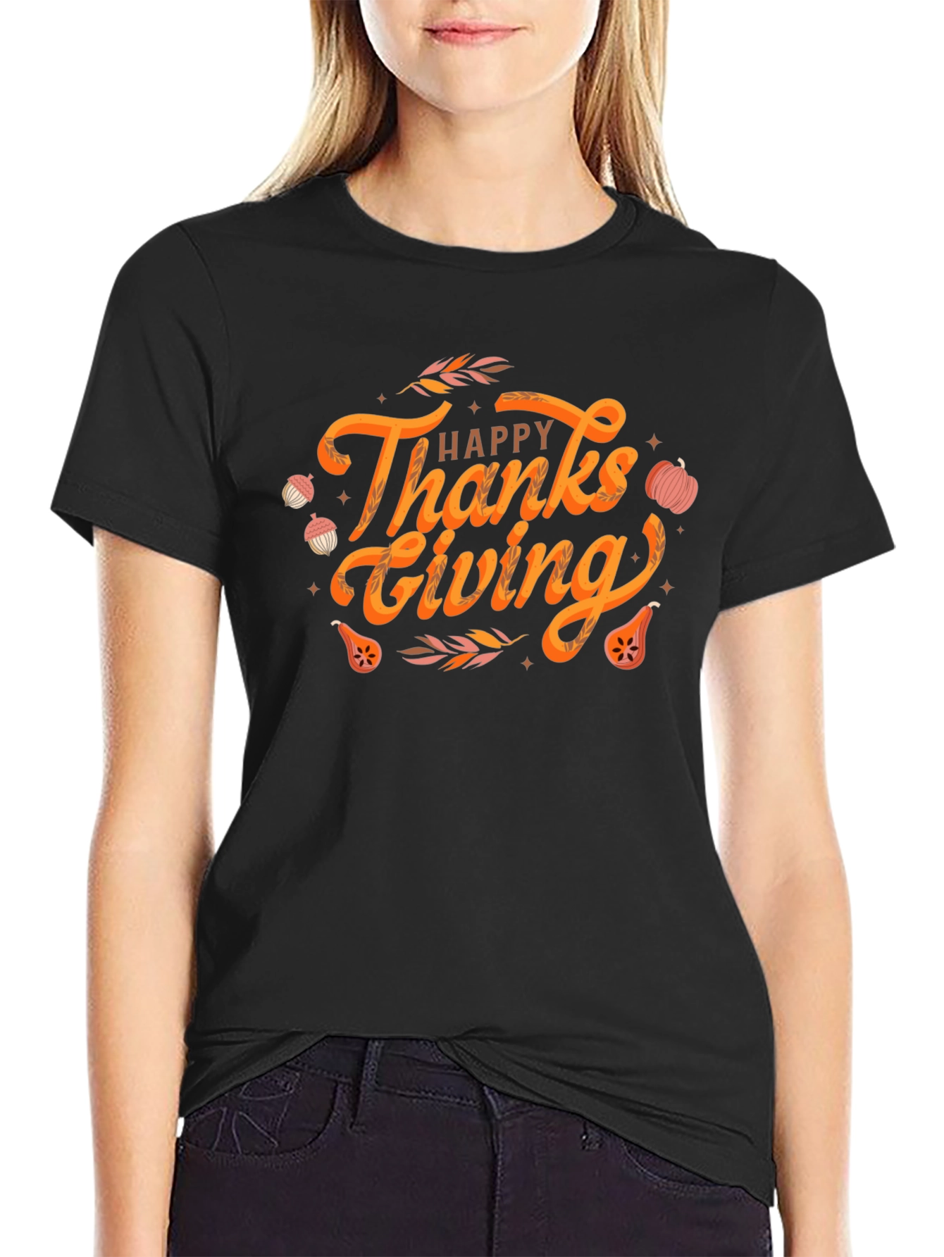 Happy Thanksgiving Graphic Tee - Black