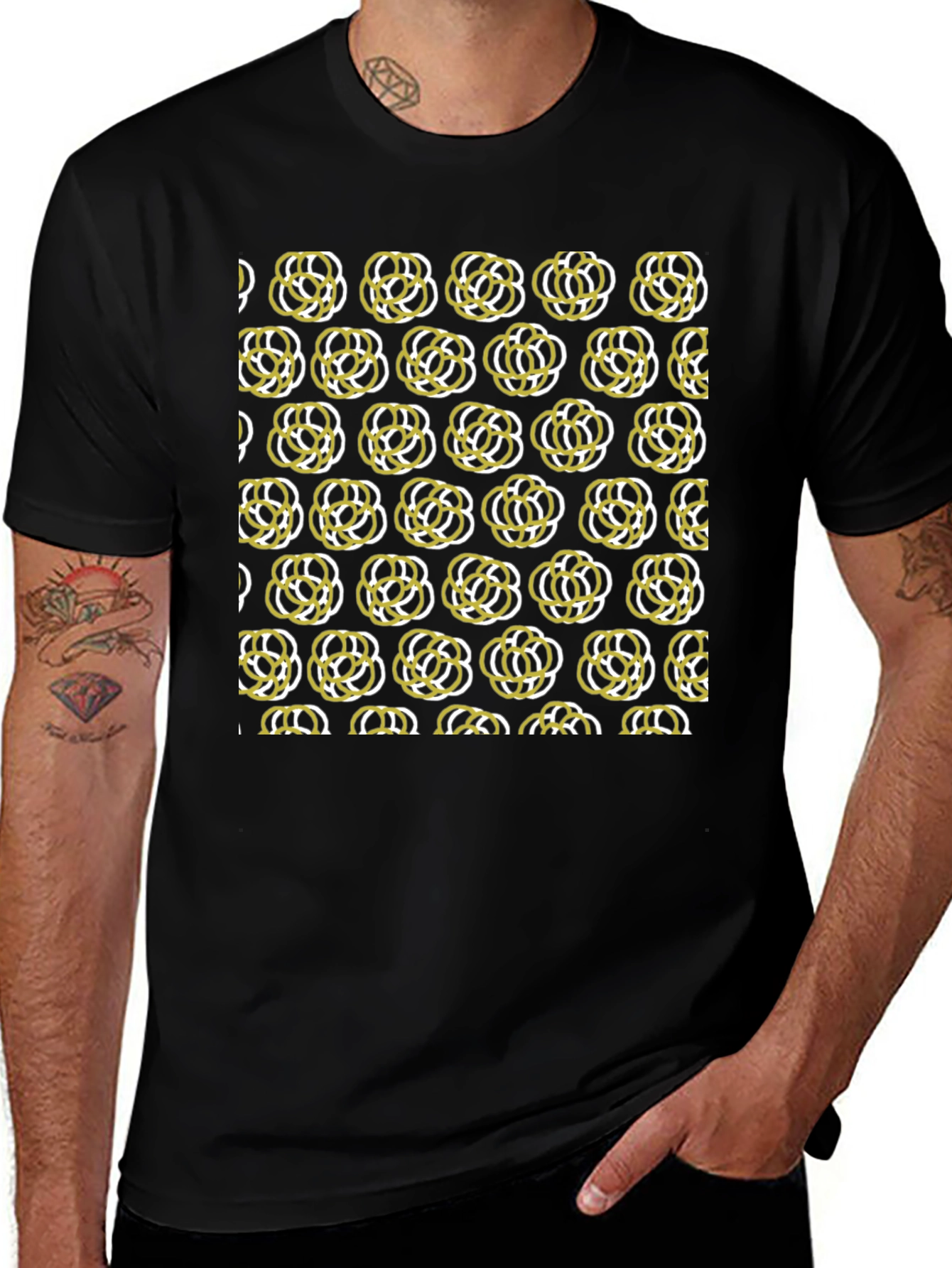 Abstract Floral Patterned Black T-Shirt