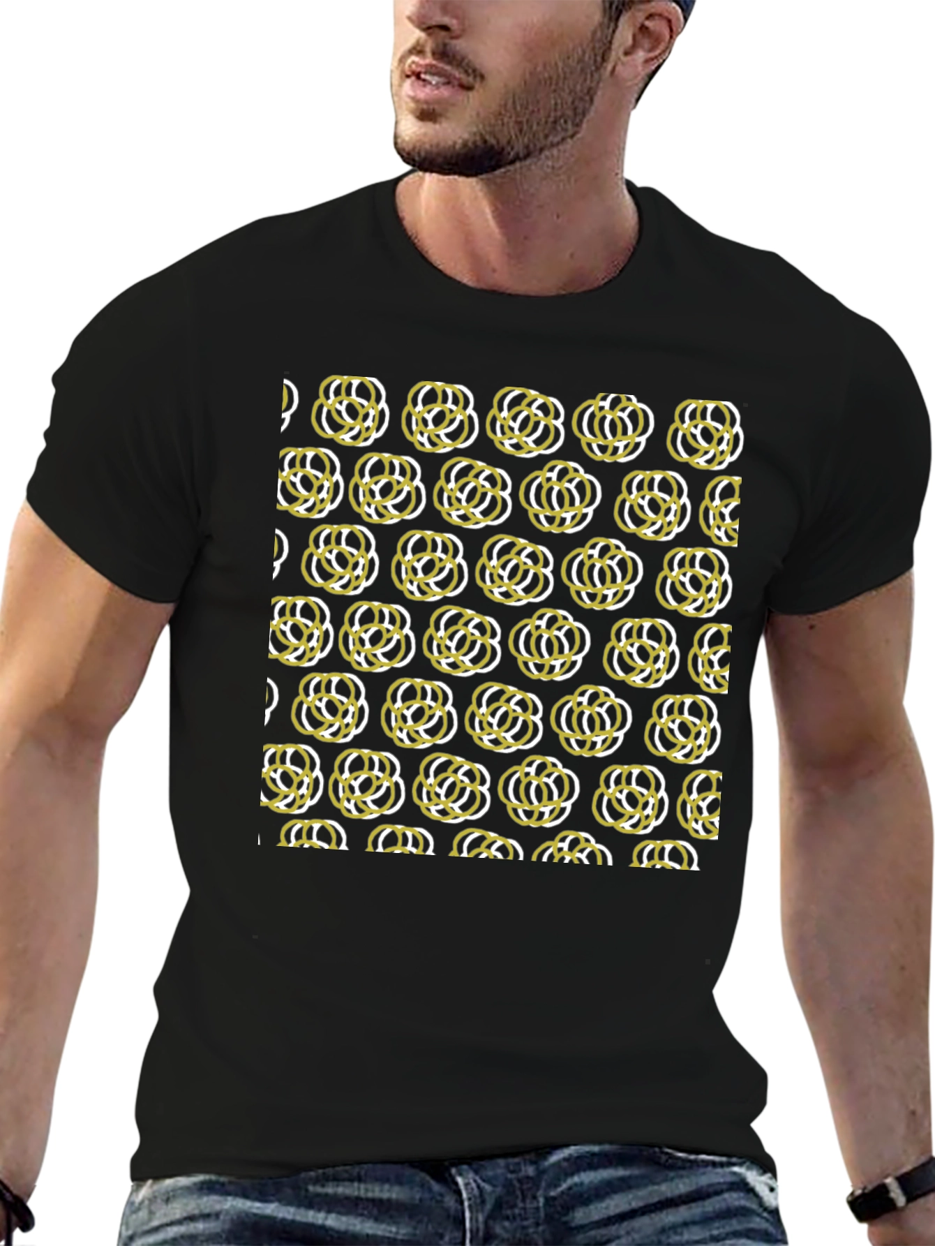 Abstract Floral Patterned Black T-Shirt