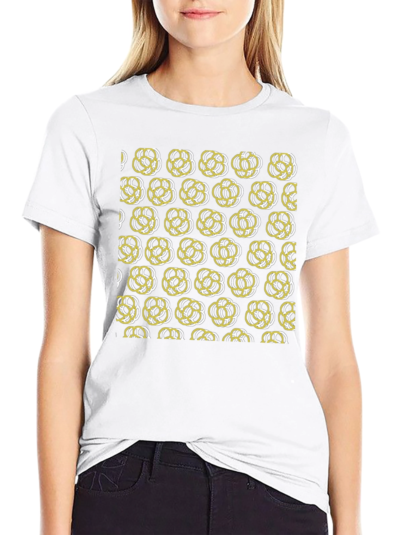 Abstract Floral Patterned Black T-Shirt