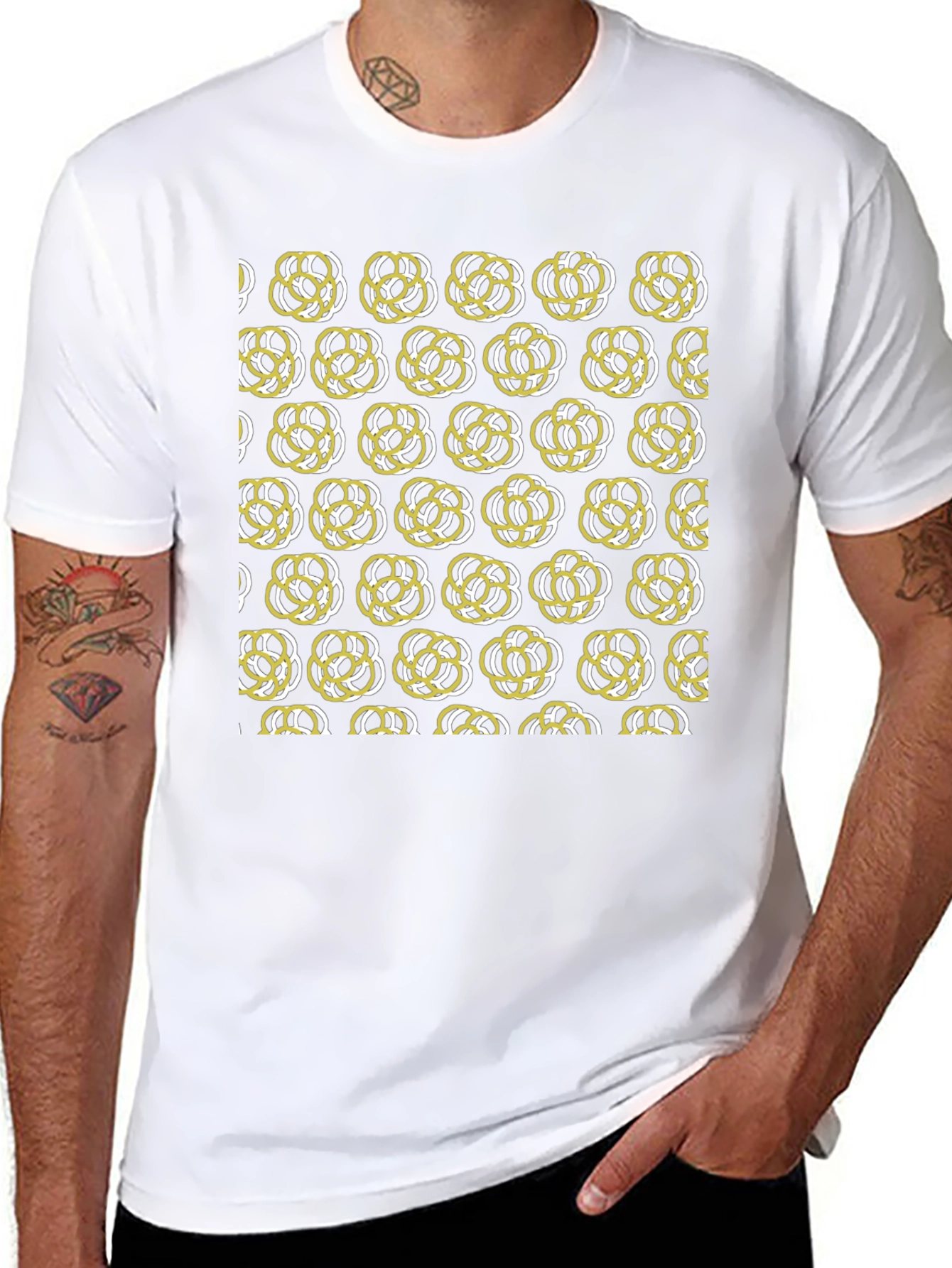 Abstract Floral Patterned Black T-Shirt