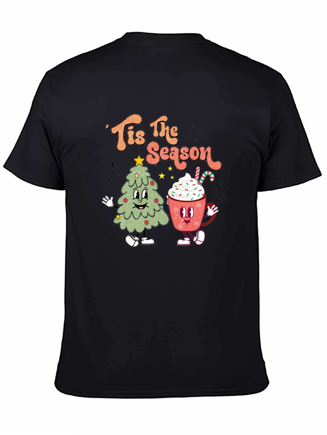 Tis the Season Christmas Tree & Cocoa Black T-Shirt