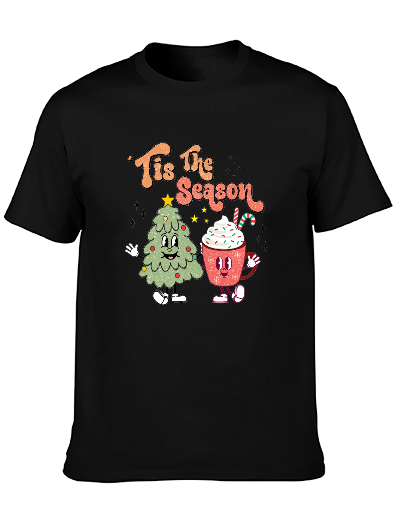 Tis the Season Christmas Tree & Cocoa Black T-Shirt