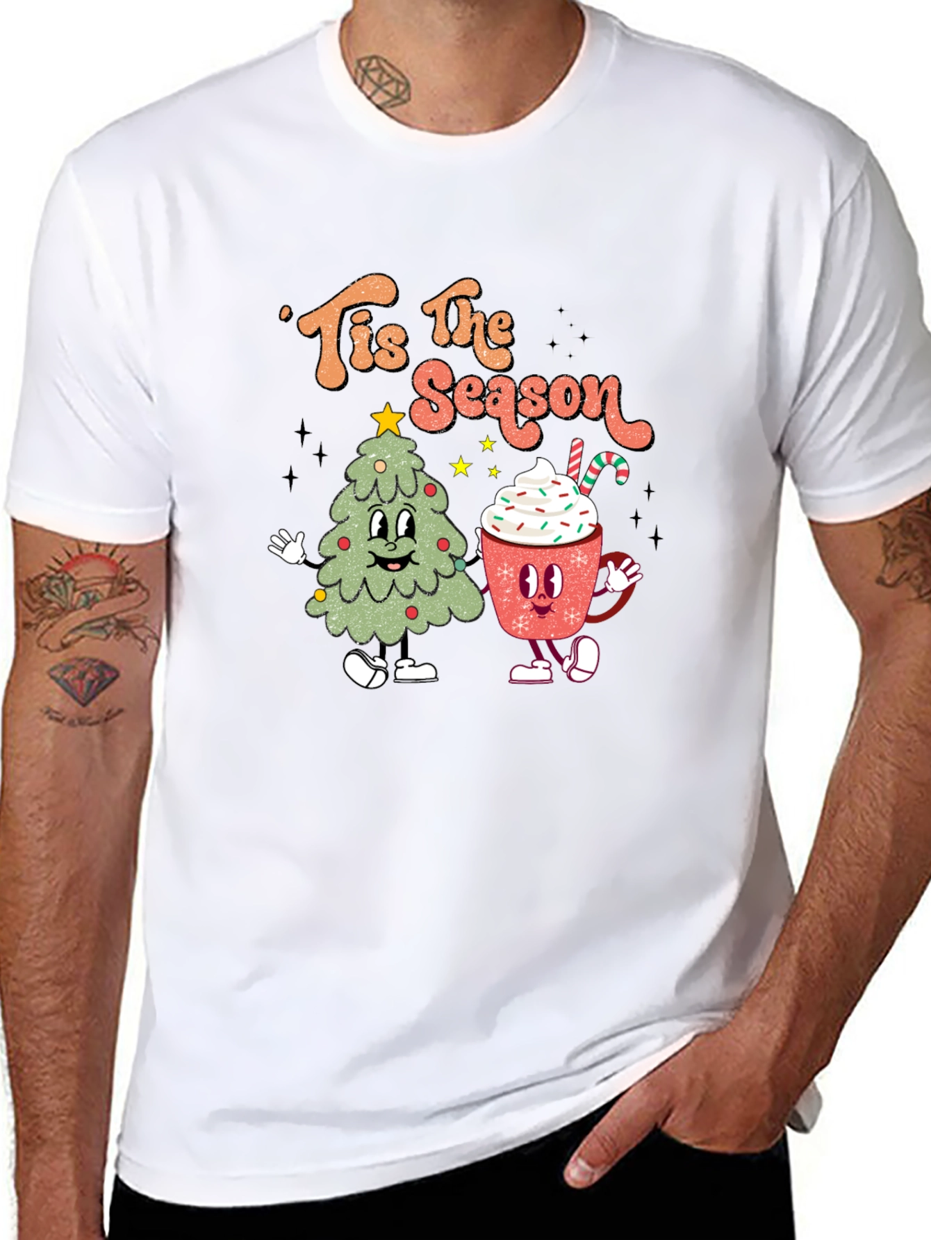 Tis the Season Christmas Tree & Cocoa Black T-Shirt