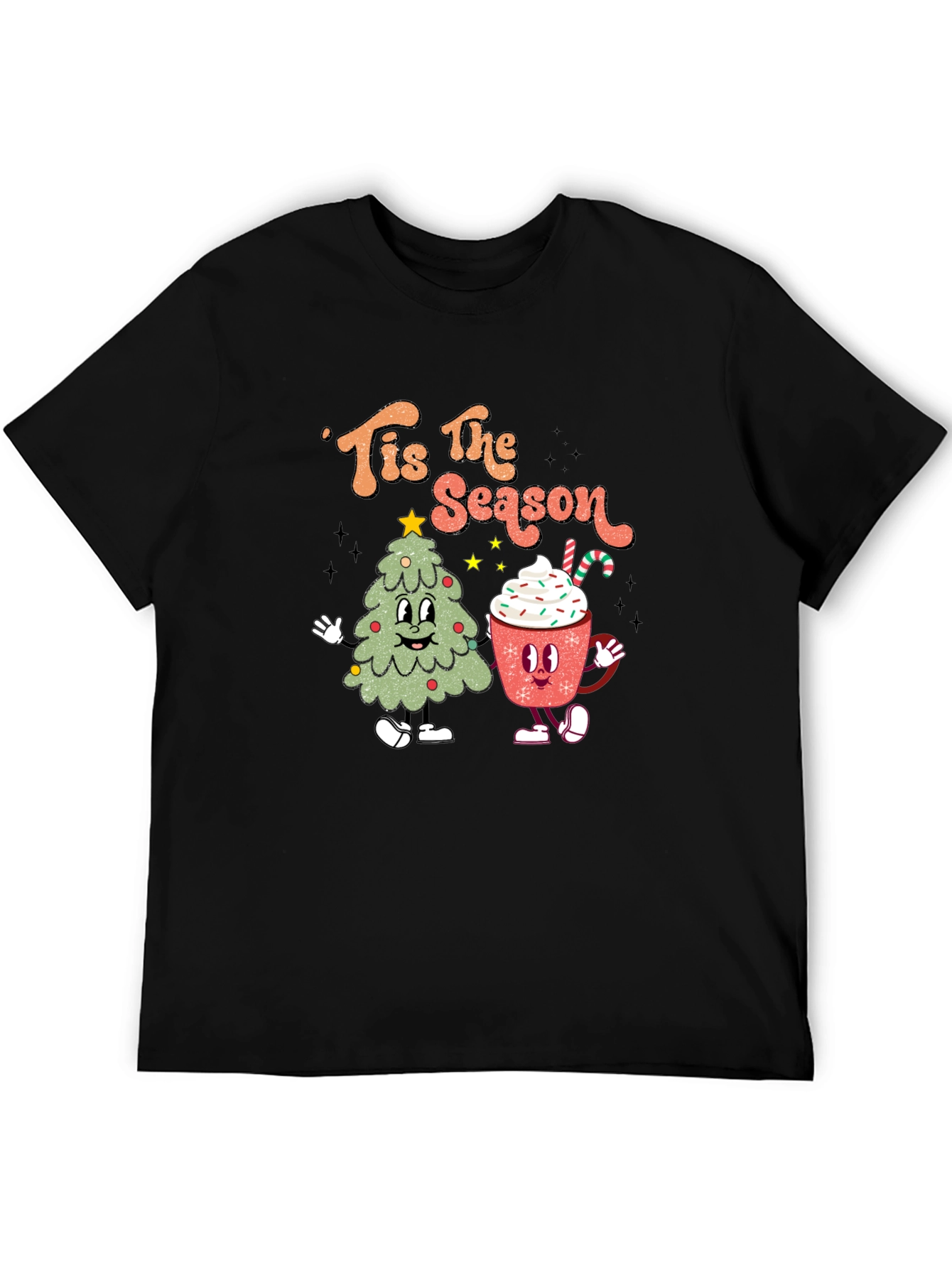 Tis the Season Christmas Tree & Cocoa Black T-Shirt