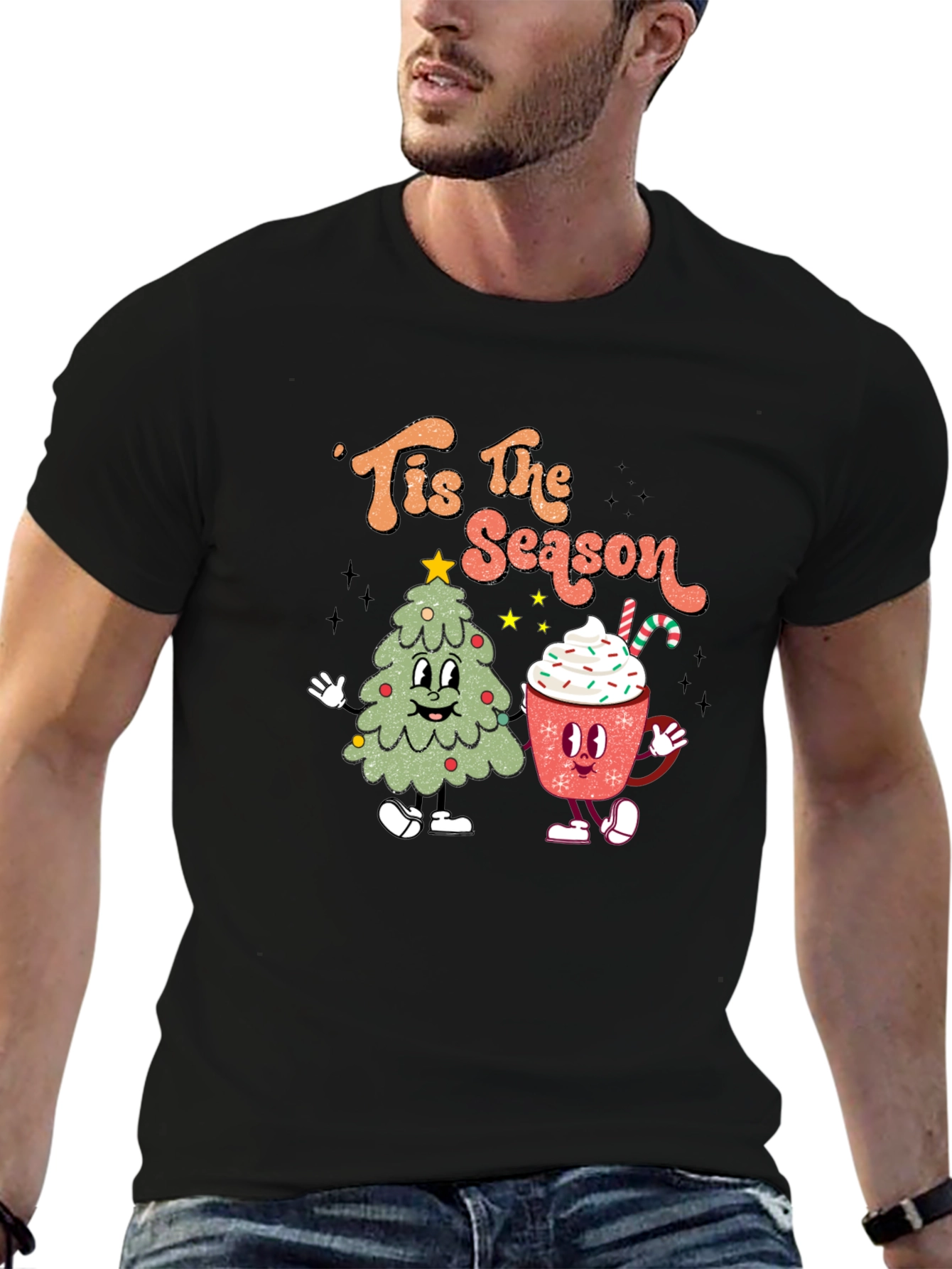 Tis the Season Christmas Tree & Cocoa Black T-Shirt