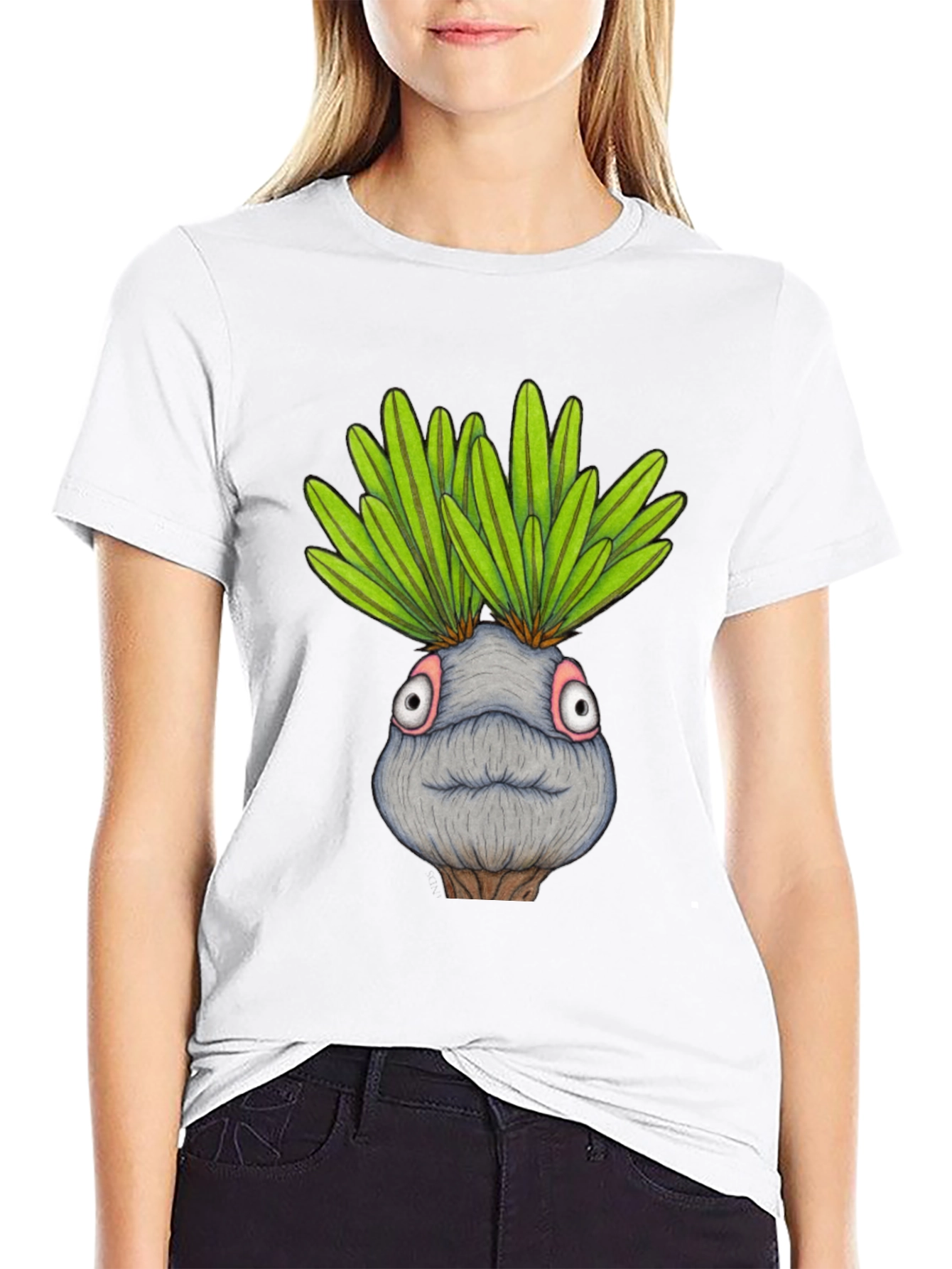 Funny Plant Head Graphic T-Shirt - Black