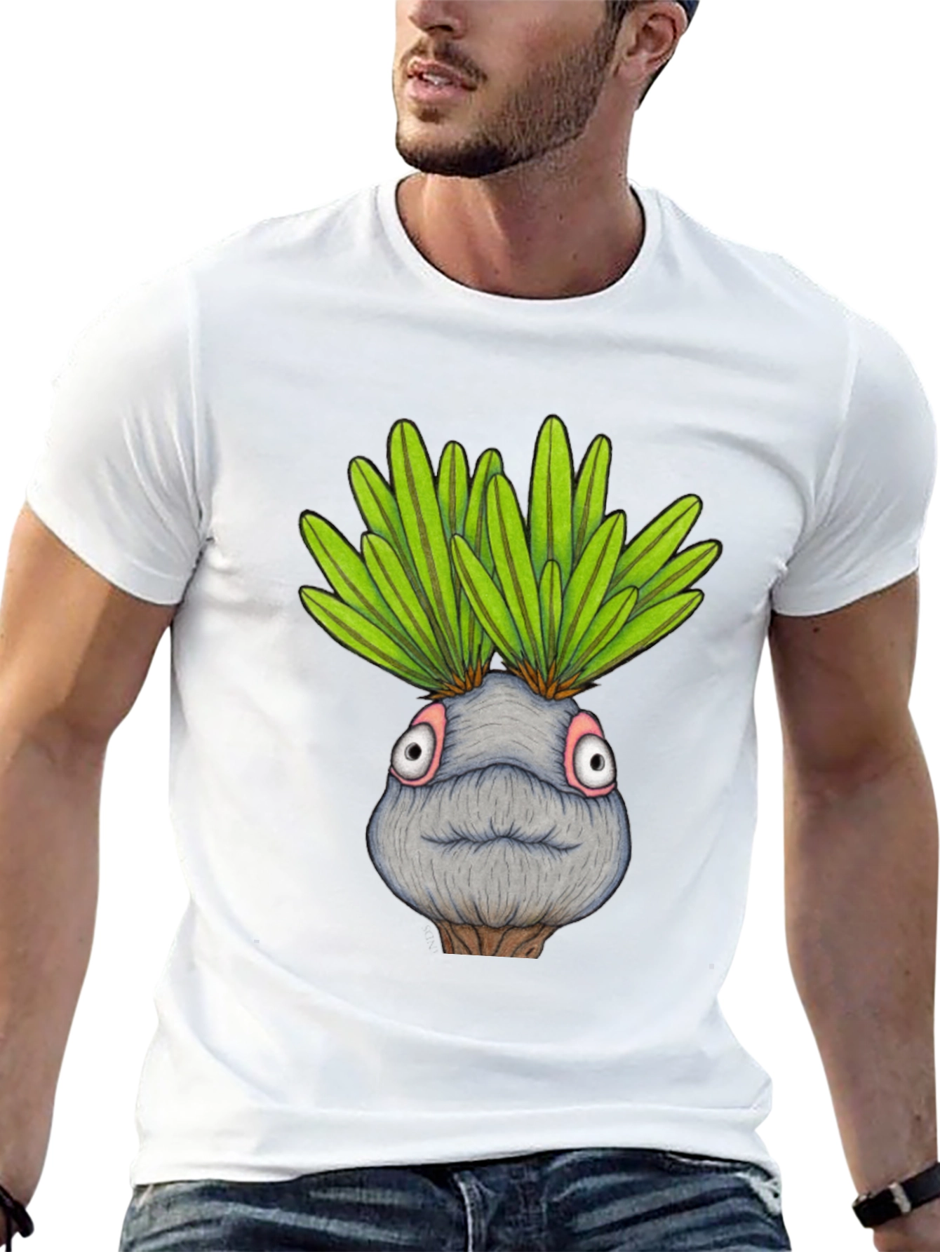 Funny Plant Head Graphic T-Shirt - Black