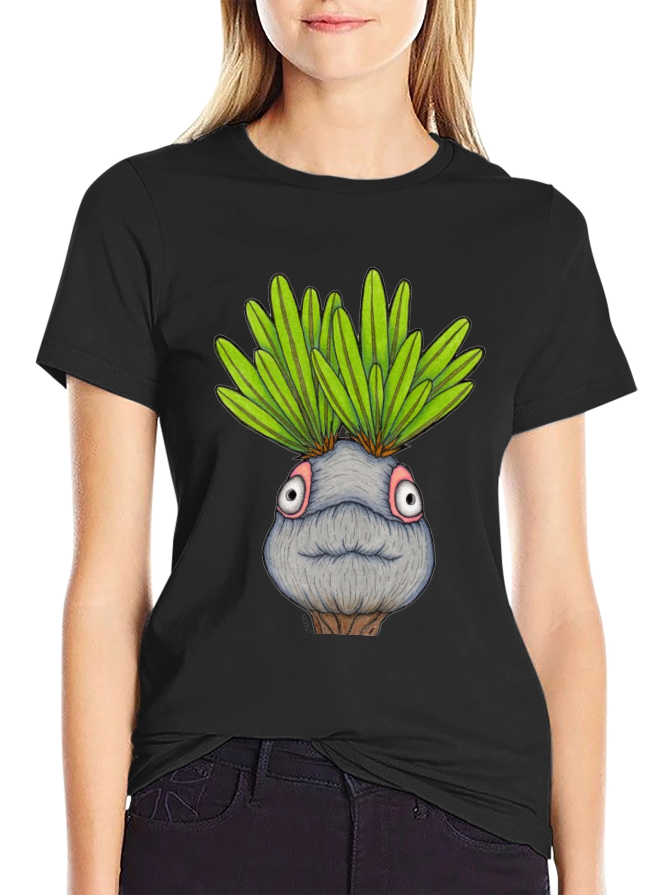 Funny Plant Head Graphic T-Shirt - Black
