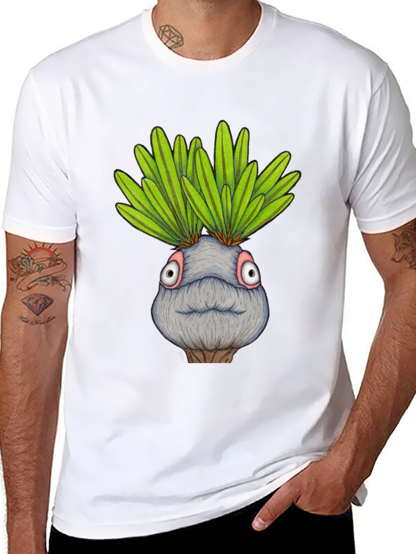 Funny Plant Head Graphic T-Shirt - Black