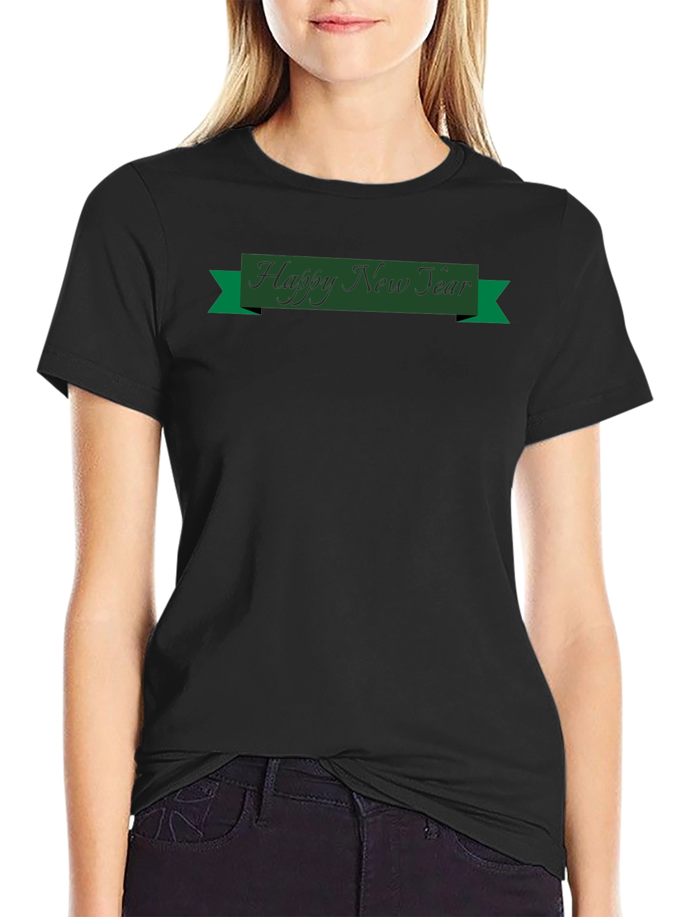 Happy New Year Graphic Tee - Black Cotton Blend