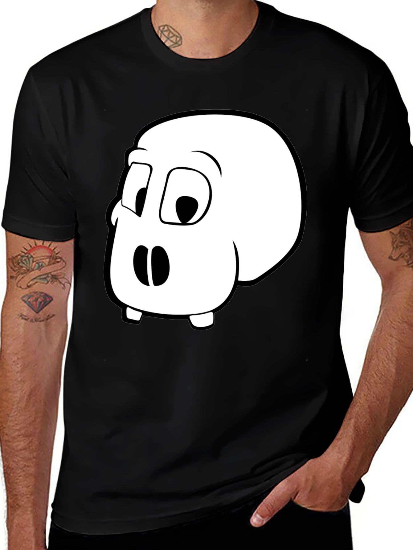 Cartoon Skull Graphic T-Shirt - Black