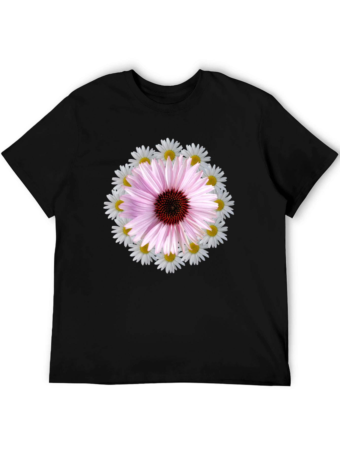 Floral Print Tee - Black Cotton Blend T-Shirt