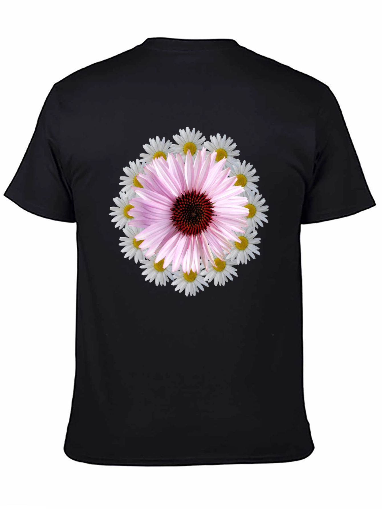 Floral Print Tee - Black Cotton Blend T-Shirt