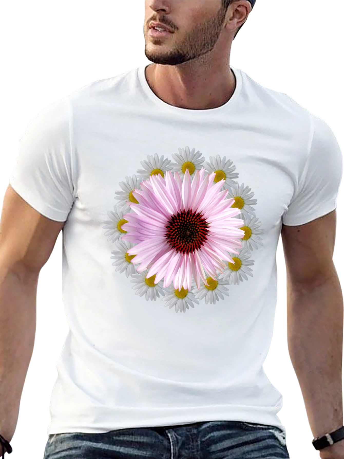 Floral Print Tee - Black Cotton Blend T-Shirt