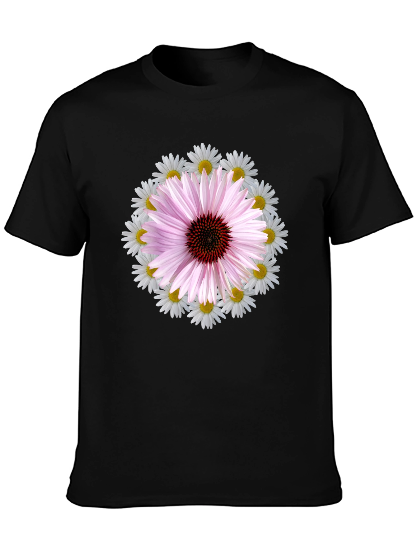 Floral Print Tee - Black Cotton Blend T-Shirt
