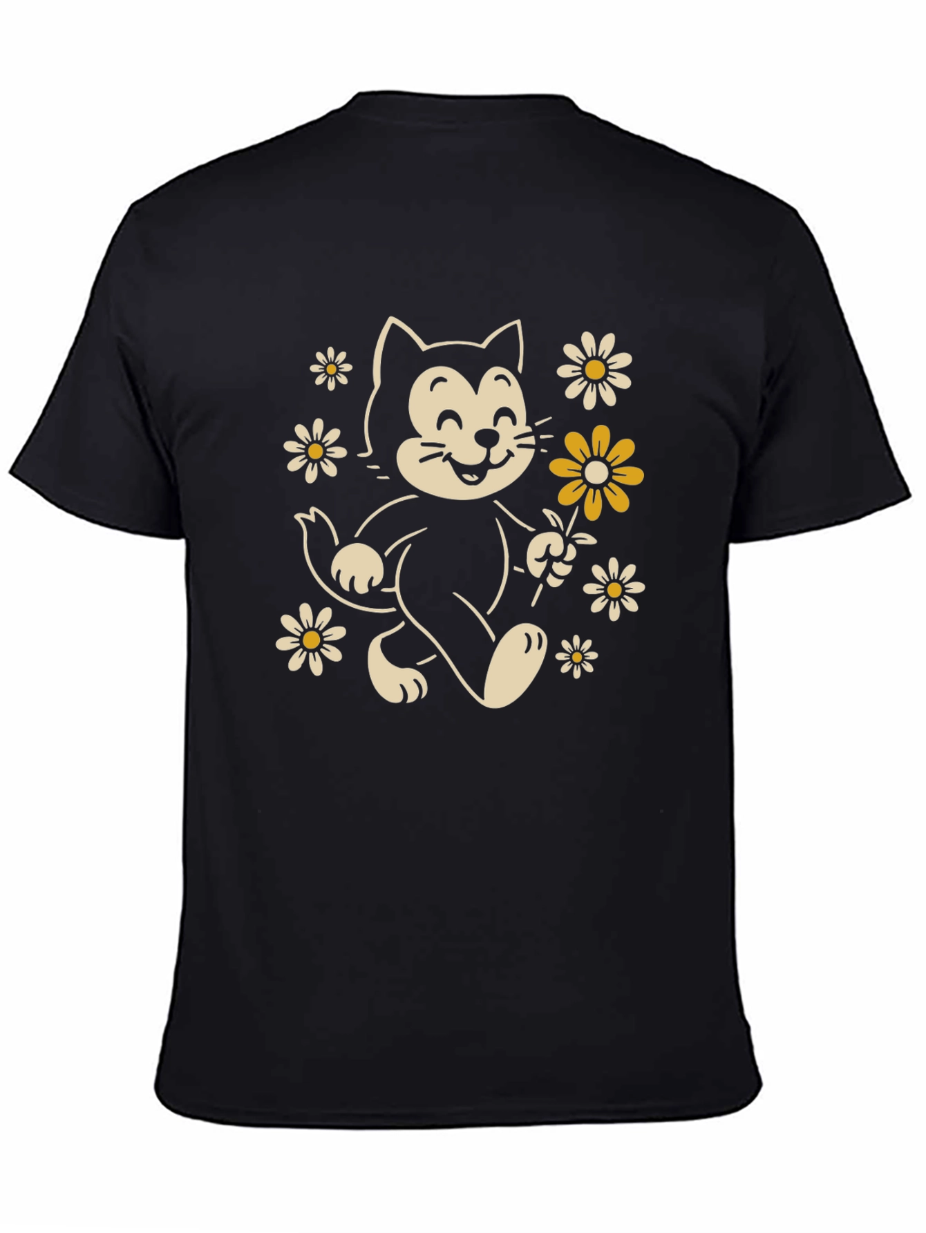 Retro Cartoon Cat with Flowers Graphic T-Shirt