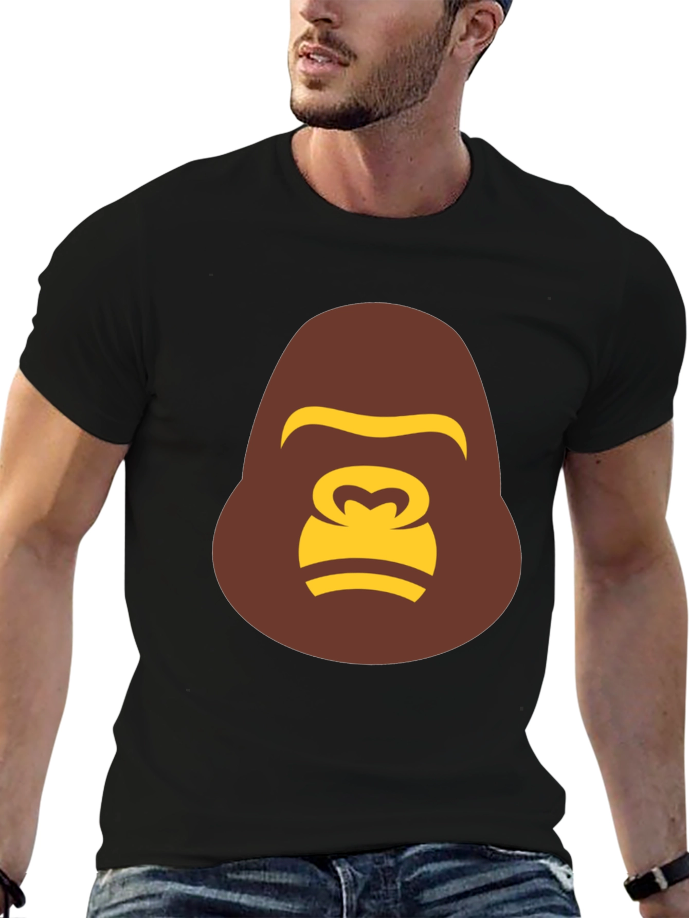 Gorilla Face Graphic Print Mens Black T-Shirt