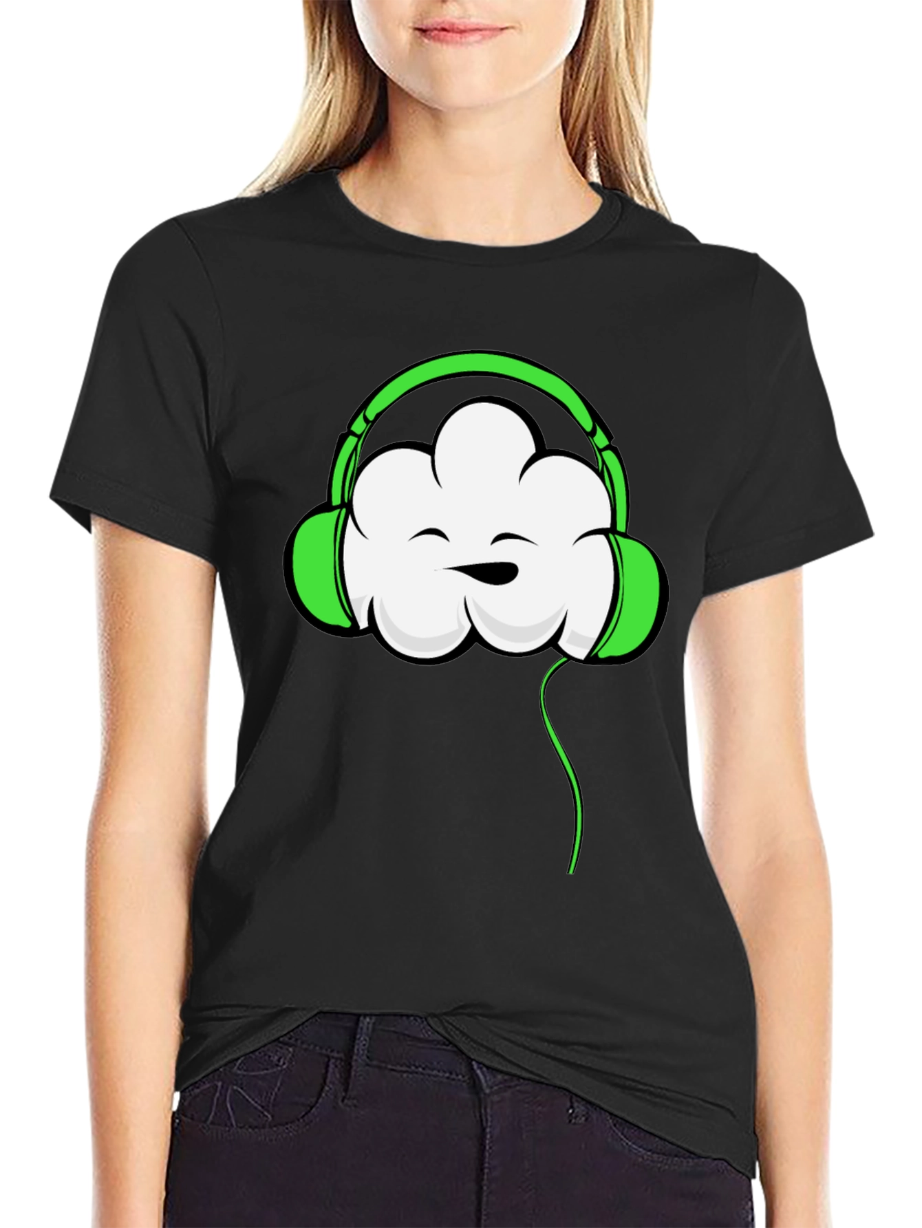 Cool Cloud Headphones Graphic T-Shirt - Black