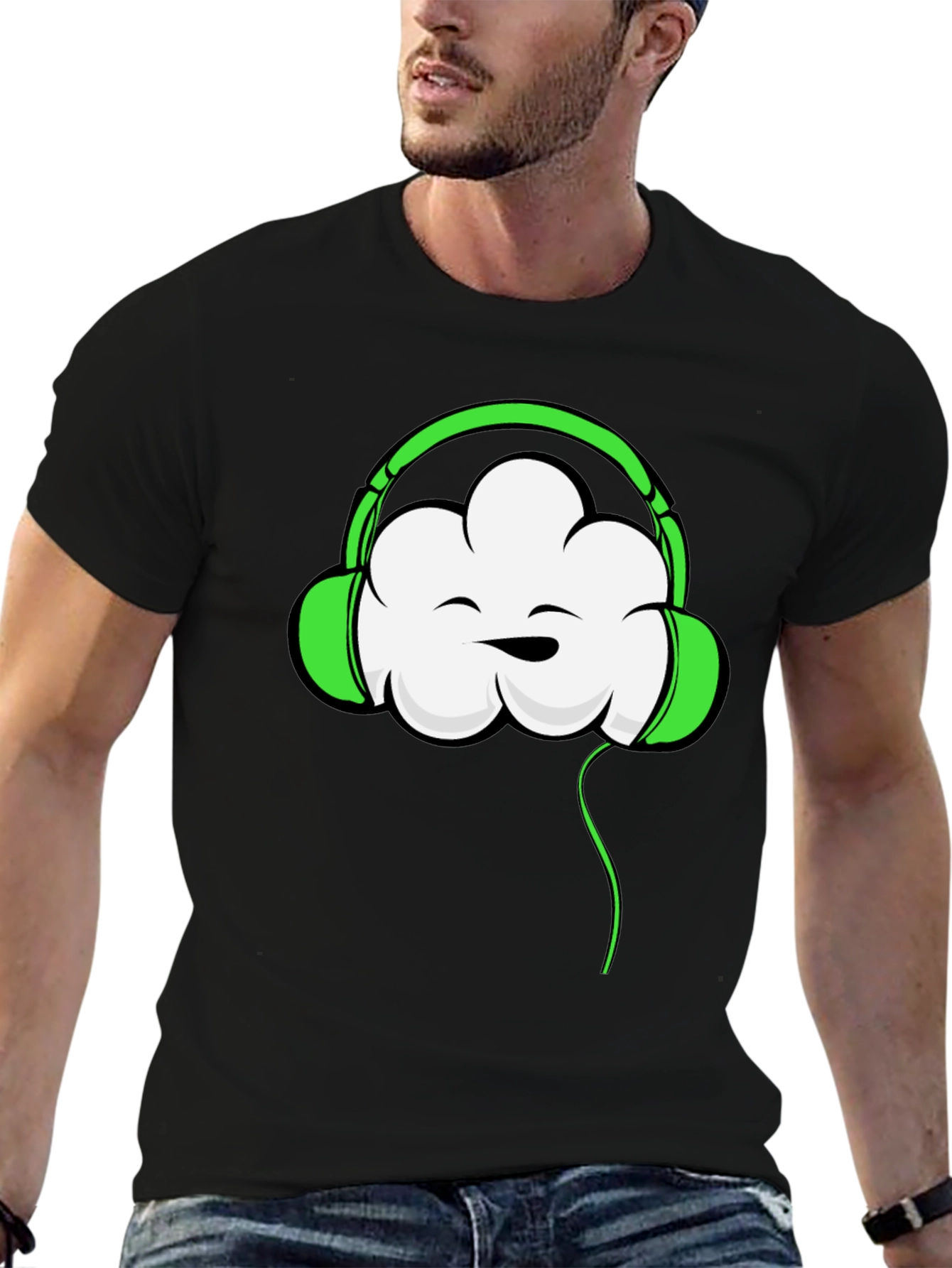 Cool Cloud Headphones Graphic T-Shirt - Black