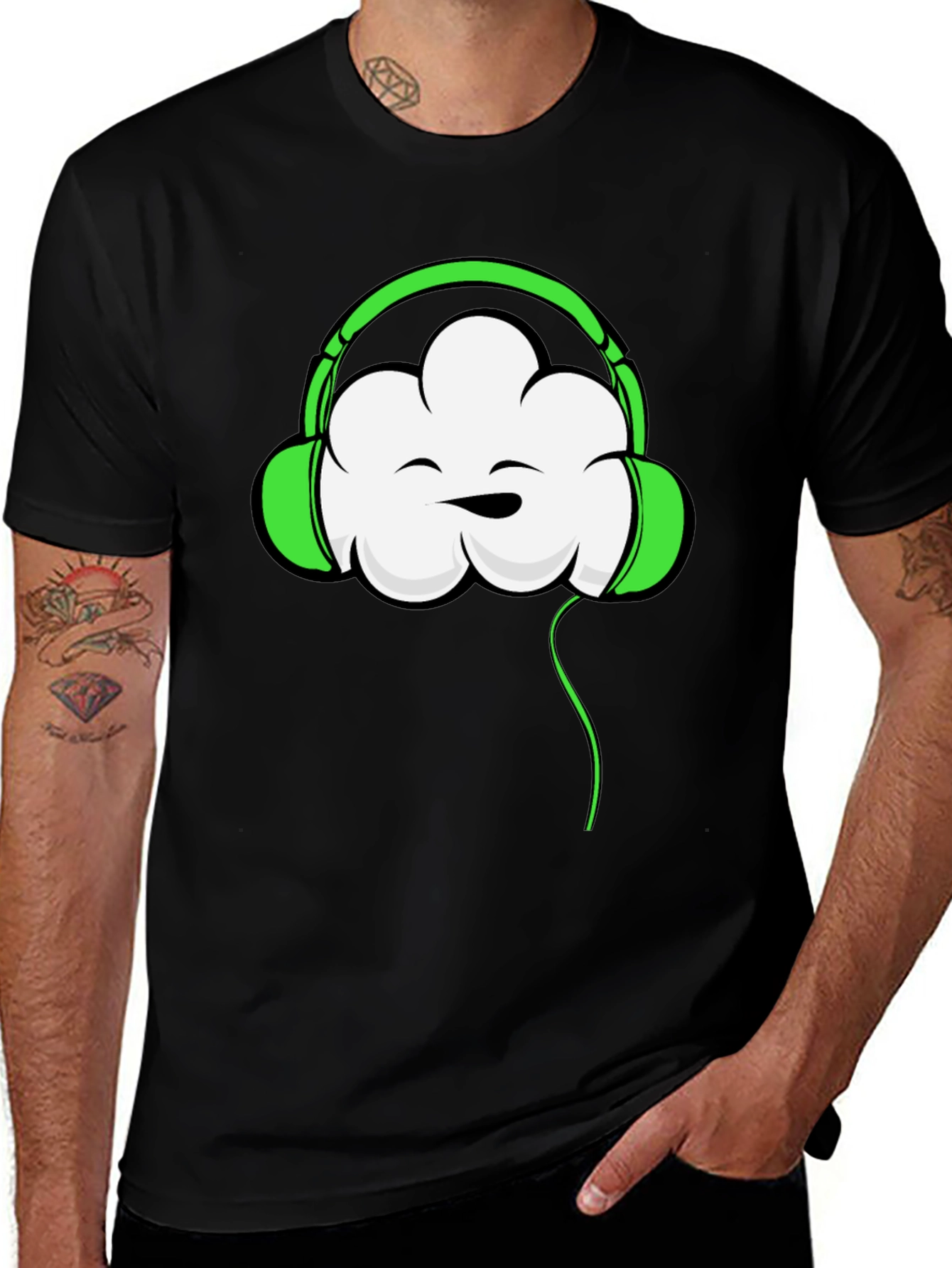 Cool Cloud Headphones Graphic T-Shirt - Black