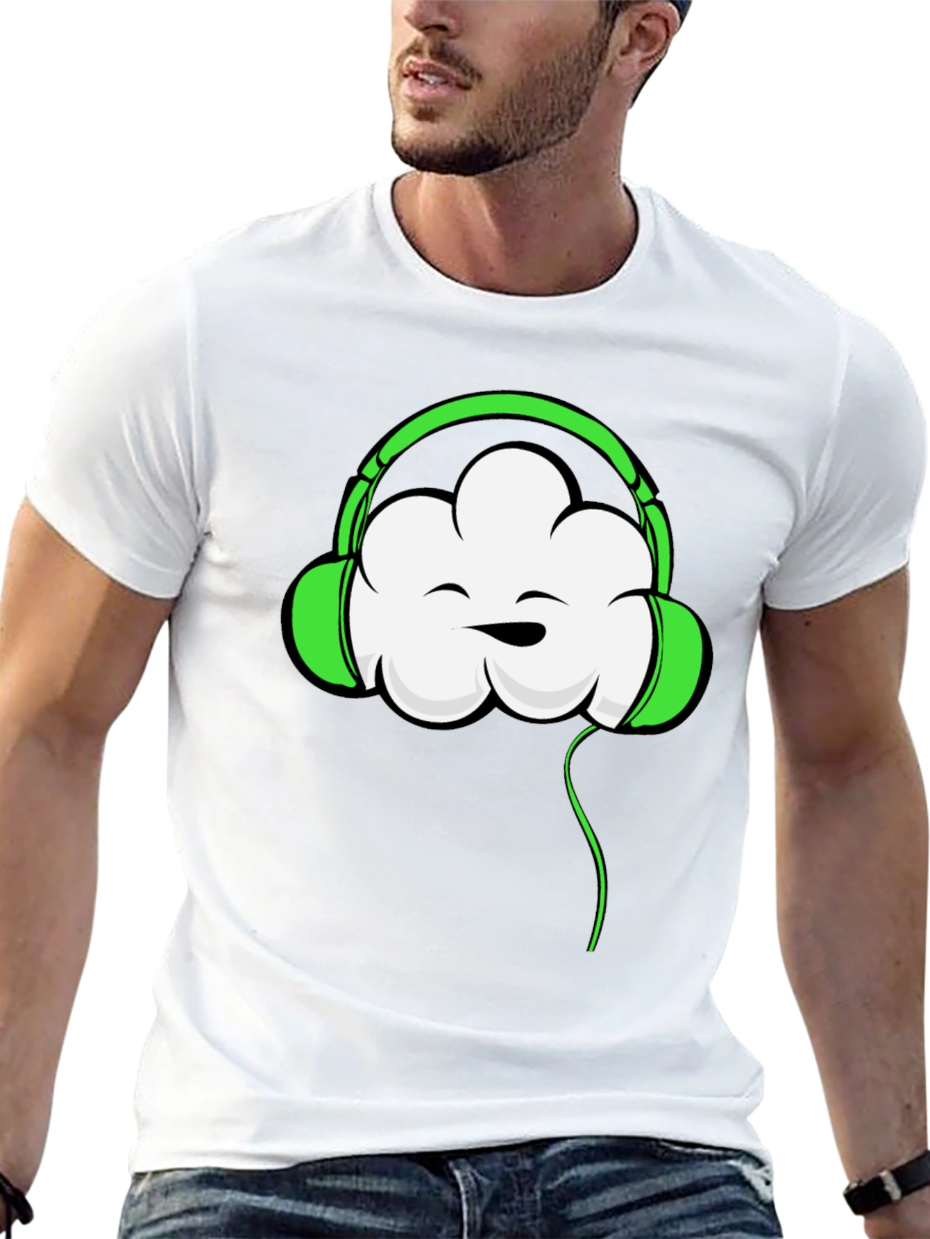 Cool Cloud Headphones Graphic T-Shirt - Black