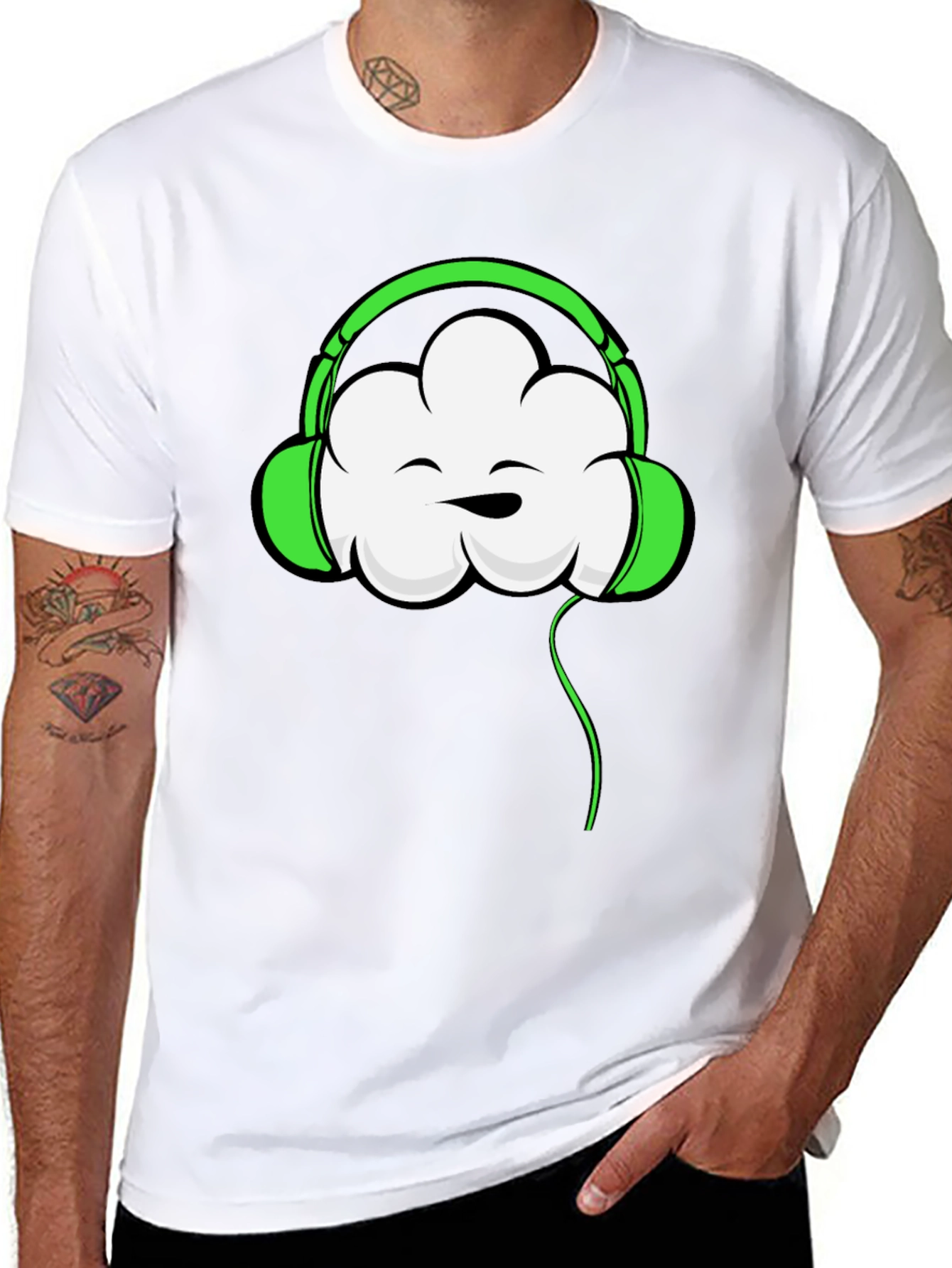 Cool Cloud Headphones Graphic T-Shirt - Black
